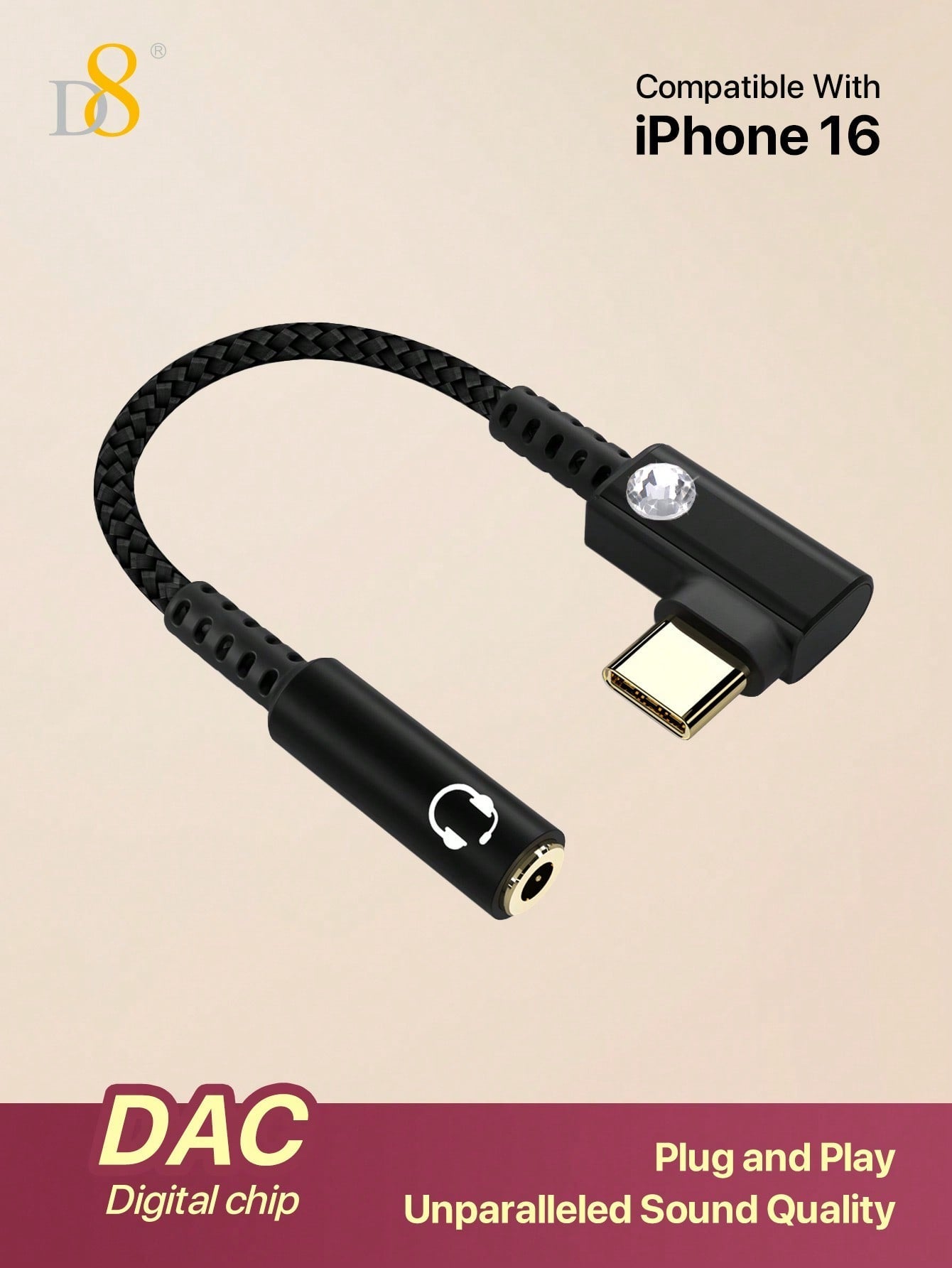D8 USB Type C To 3.5mm Female Headphone Jack Adapter, USB C To Aux Audio Dongle Cable Cord Compatible With I Phone 16 Pro Max/15 Pro/15, S Amsung Galaxy S24/S23/S22 Ultra, IPad Pro, Pixel 9/8 Holiday Gift Valentine's Day Gift Christmas Gifts