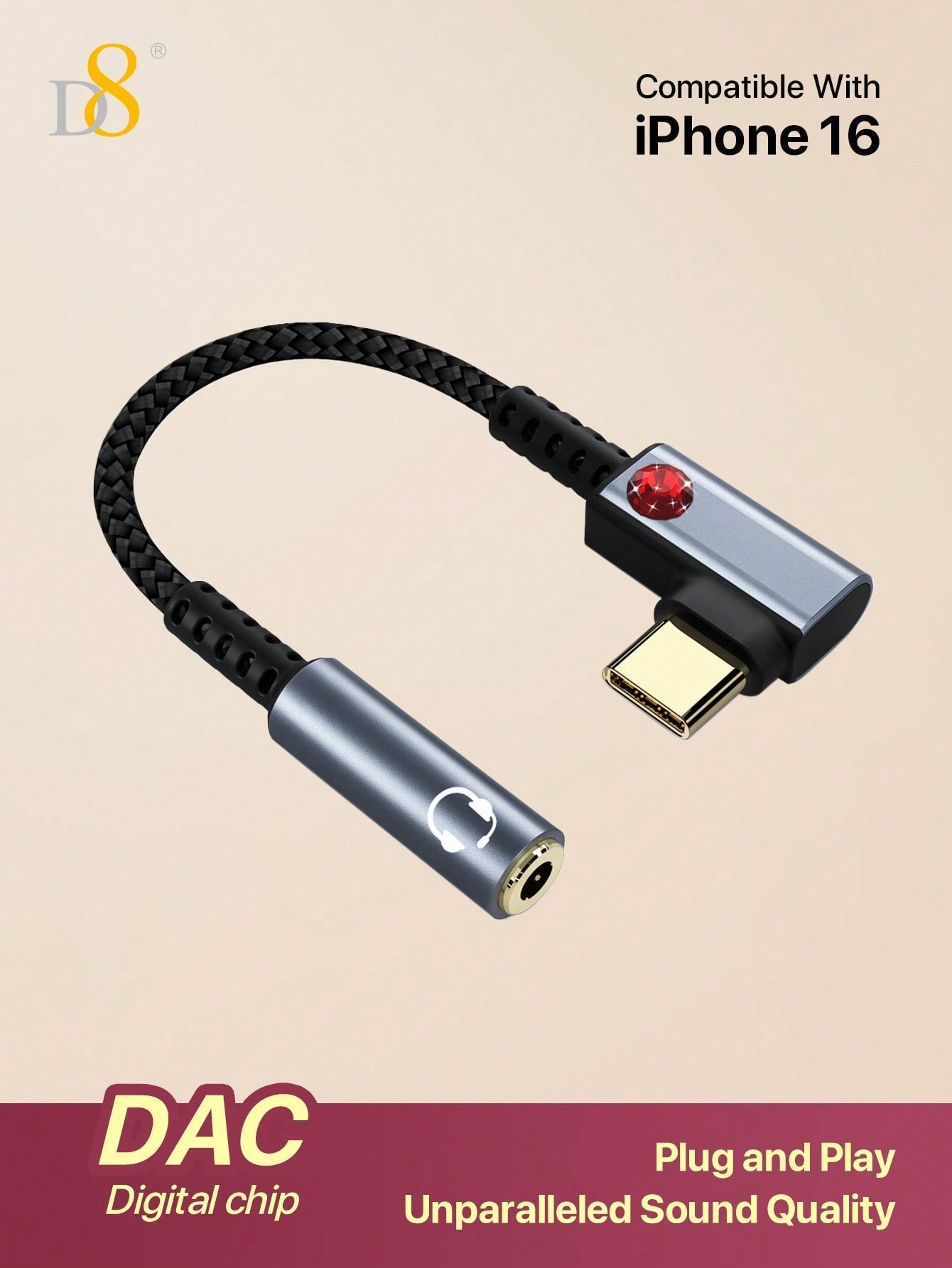 D8 USB Type C To 3.5mm Female Headphone Jack Adapter, USB C To Aux Audio Dongle Cable Cord Compatible With I Phone 16 Pro Max/15 Pro/15, S Amsung Galaxy S24/S23/S22 Ultra, IPad Pro, Pixel 9/8 Holiday Gift Valentine's Day Gift Christmas Gifts