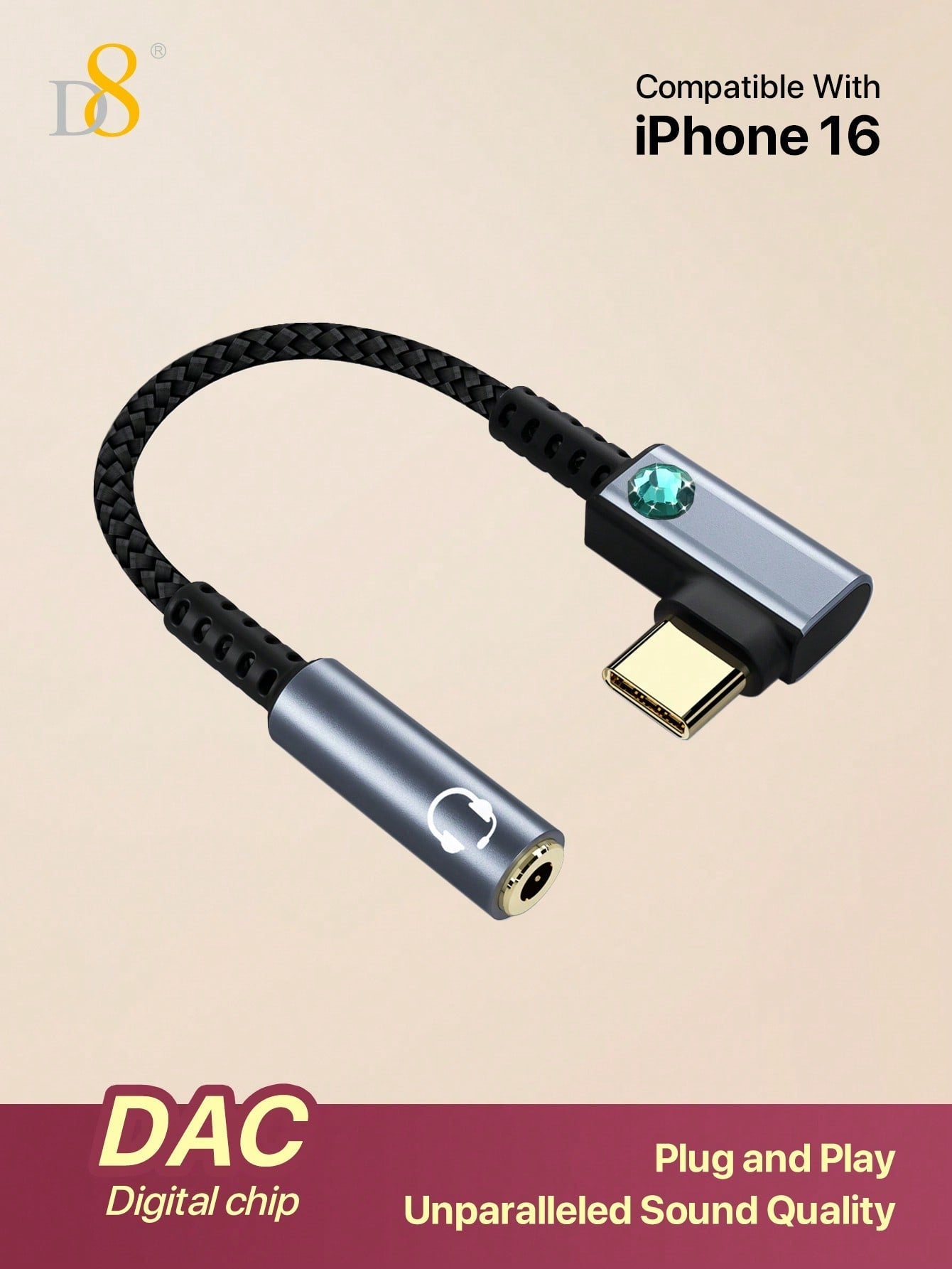 D8 USB Type C To 3.5mm Female Headphone Jack Adapter, USB C To Aux Audio Dongle Cable Cord Compatible With I Phone 16 Pro Max/15 Pro/15, S Amsung Galaxy S24/S23/S22 Ultra, IPad Pro, Pixel 9/8 Holiday Gift Valentine's Day Gift Christmas Gifts