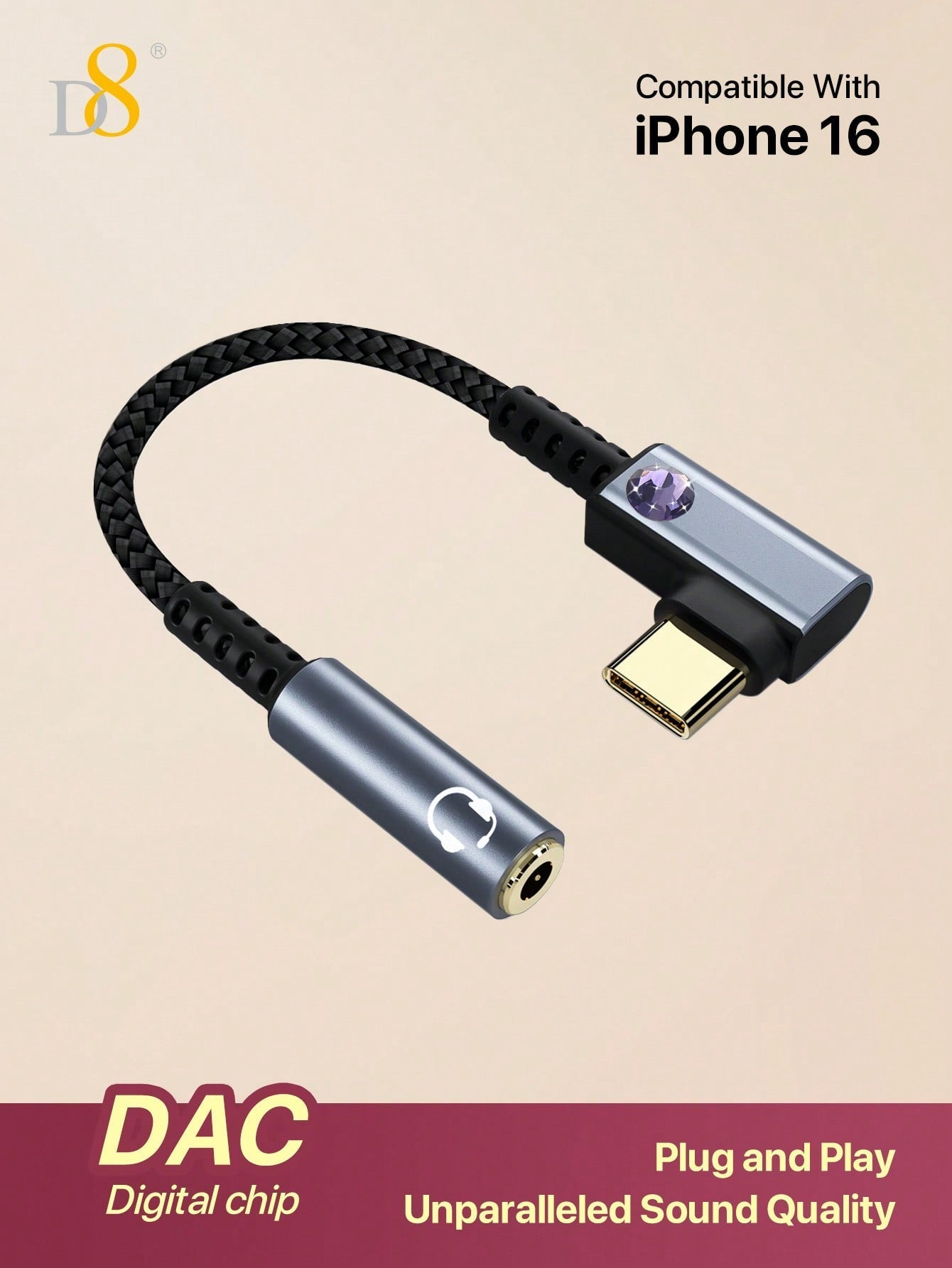 D8 USB Type C To 3.5mm Female Headphone Jack Adapter, USB C To Aux Audio Dongle Cable Cord Compatible With I Phone 16 Pro Max/15 Pro/15, S Amsung Galaxy S24/S23/S22 Ultra, IPad Pro, Pixel 9/8 Holiday Gift Valentine's Day Gift Christmas Gifts