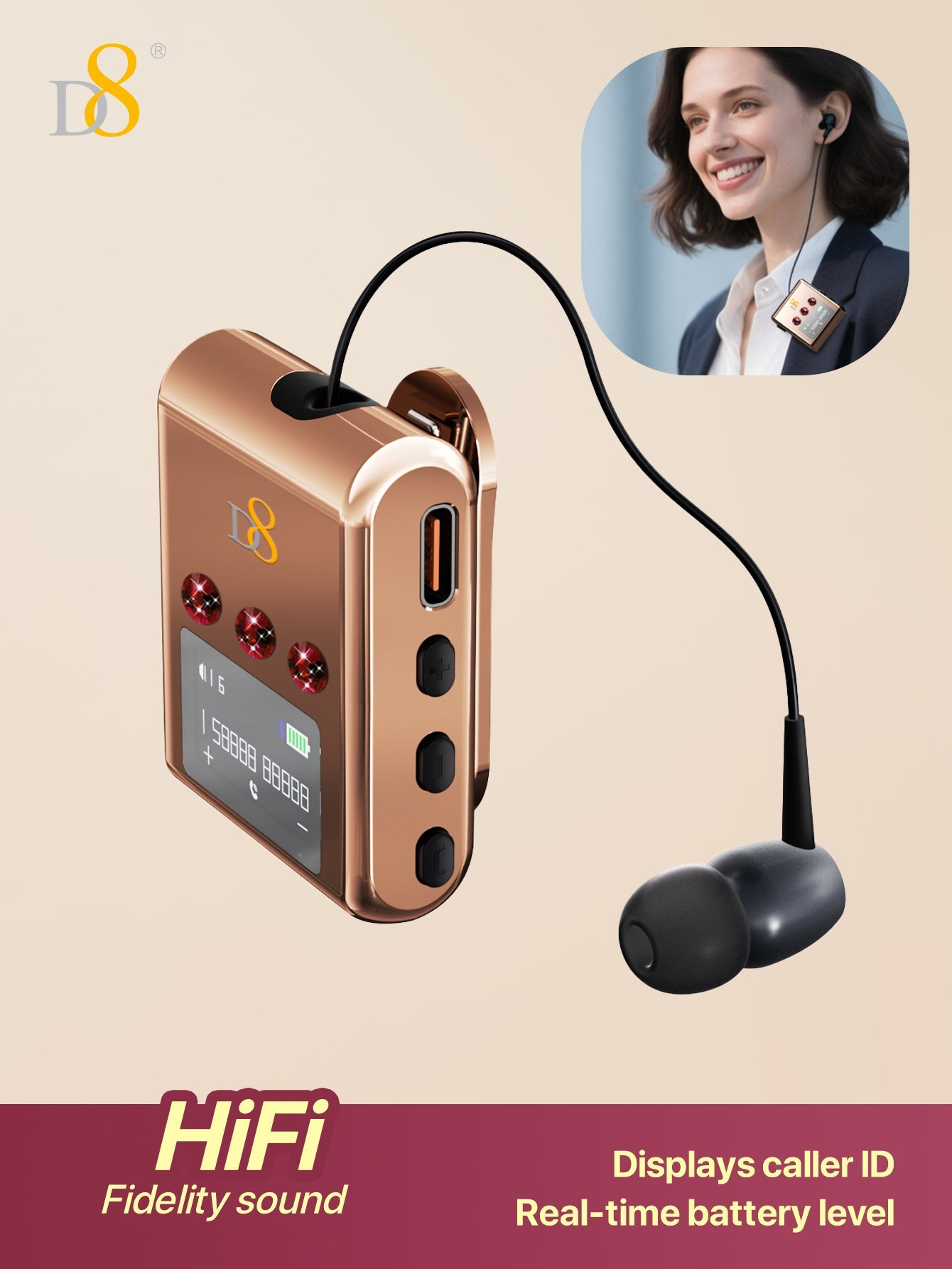 D8 Retractable Wireless Headset ,LED Display Over-Ear Buds,Headphone Stereo Earphone Noise Cancelling Mic Clip on Earpiece Comfortable HandsFree Headset 20Hrs Talking Time Sports Business Trucker Driver Earbud