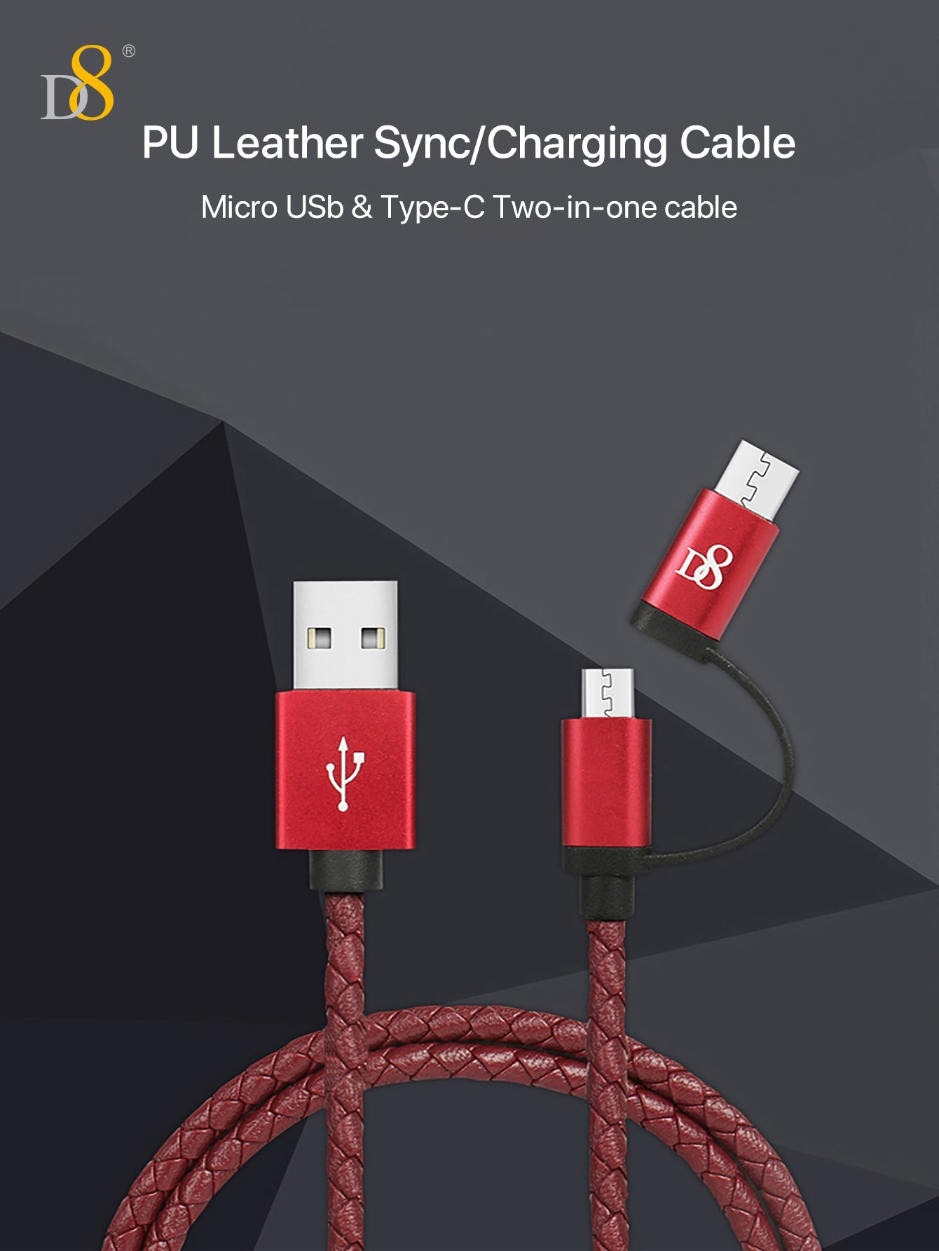 D8 2in1 Micro & USB-C PU Leather Cable Top Charging Solution