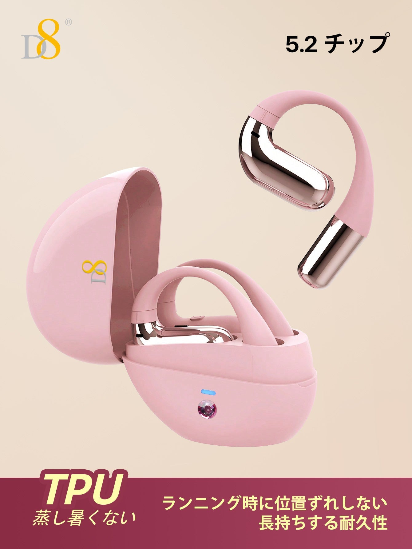 D8 Open-Ear Headphones Over Ear Buds , 5.2 Stereo Earbuds with Bass Boost, 7Hrs Sports Earphones with Earhooks, IPX5 Waterproof Headsets for Workouts, Stable Comfort,Sound and picture synchronization Game without delay,90days Standby time,for Workout
