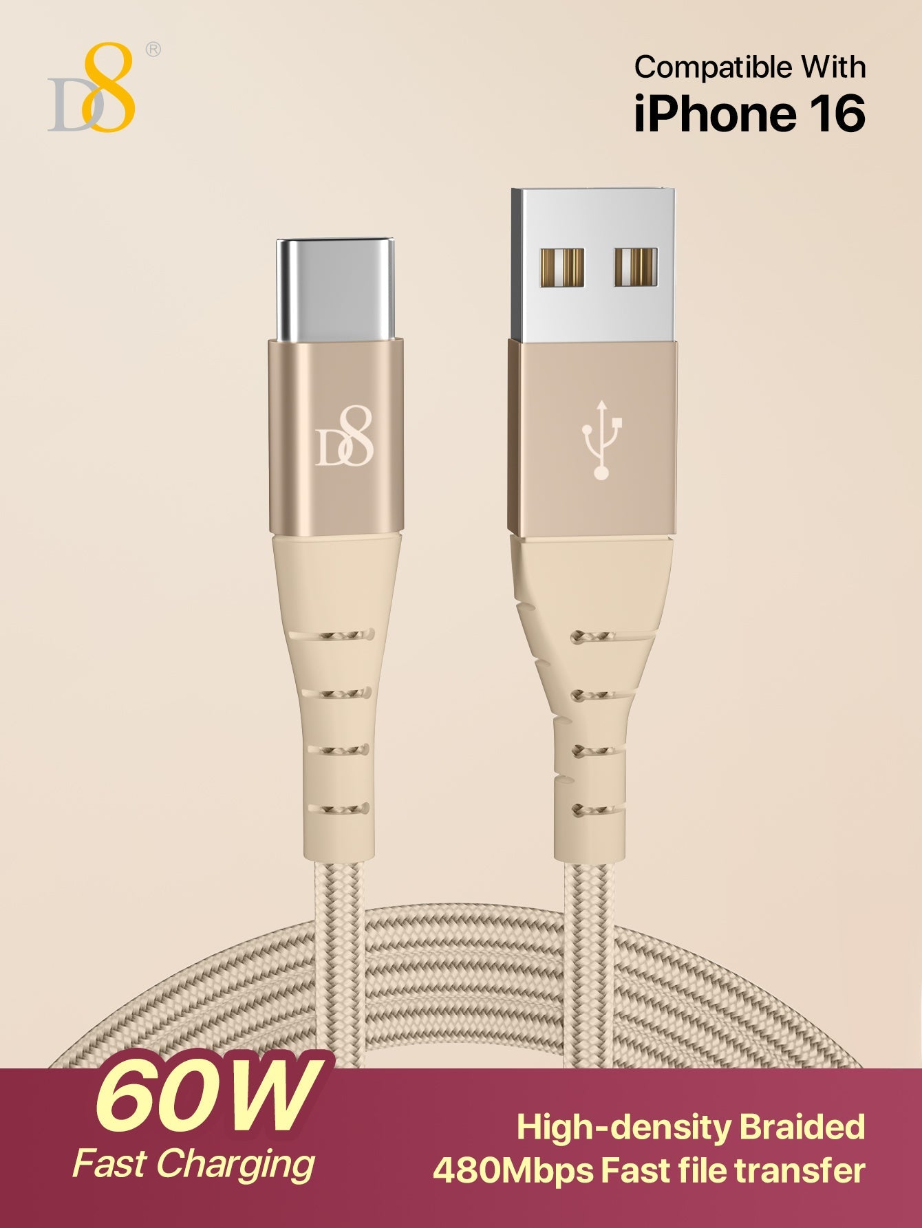 Nylon Braided Type-C to USB Cable | Dynamic8