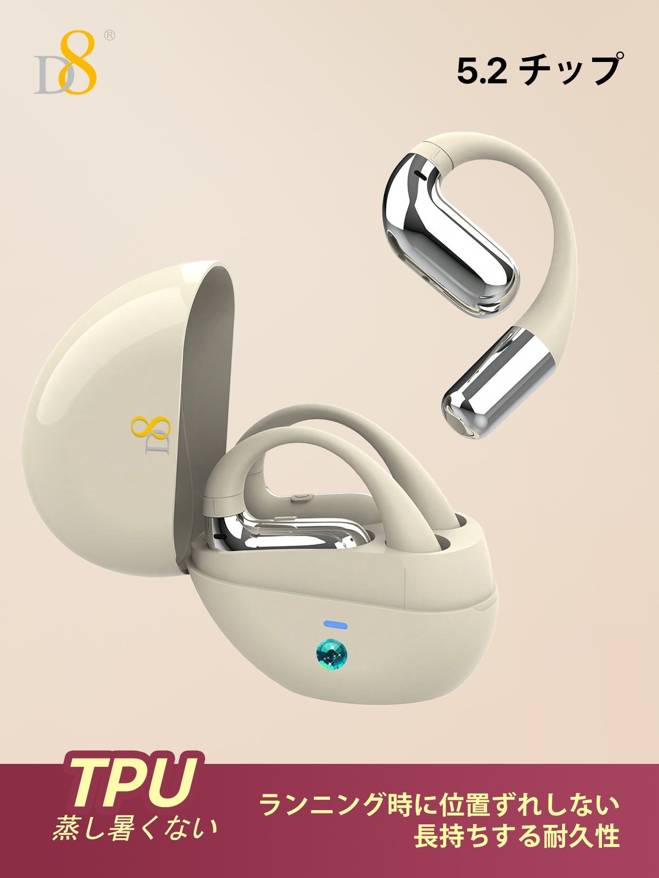 D8 Open-Ear Headphones Over Ear Buds , 5.2 Stereo Earbuds with Bass Boost, 7Hrs Sports Earphones with Earhooks, IPX5 Waterproof Headsets for Workouts, Stable Comfort,Sound and picture synchronization Game without delay,90days Standby time,for Workout