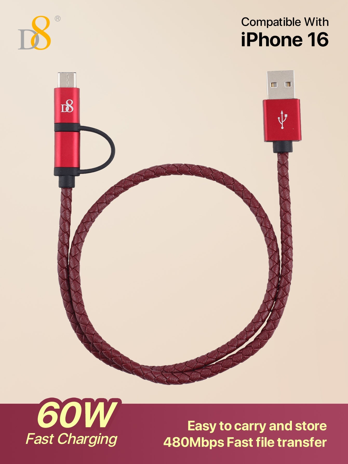 D8 2in1 Micro & USB-C PU Leather Cable Top Charging Solution