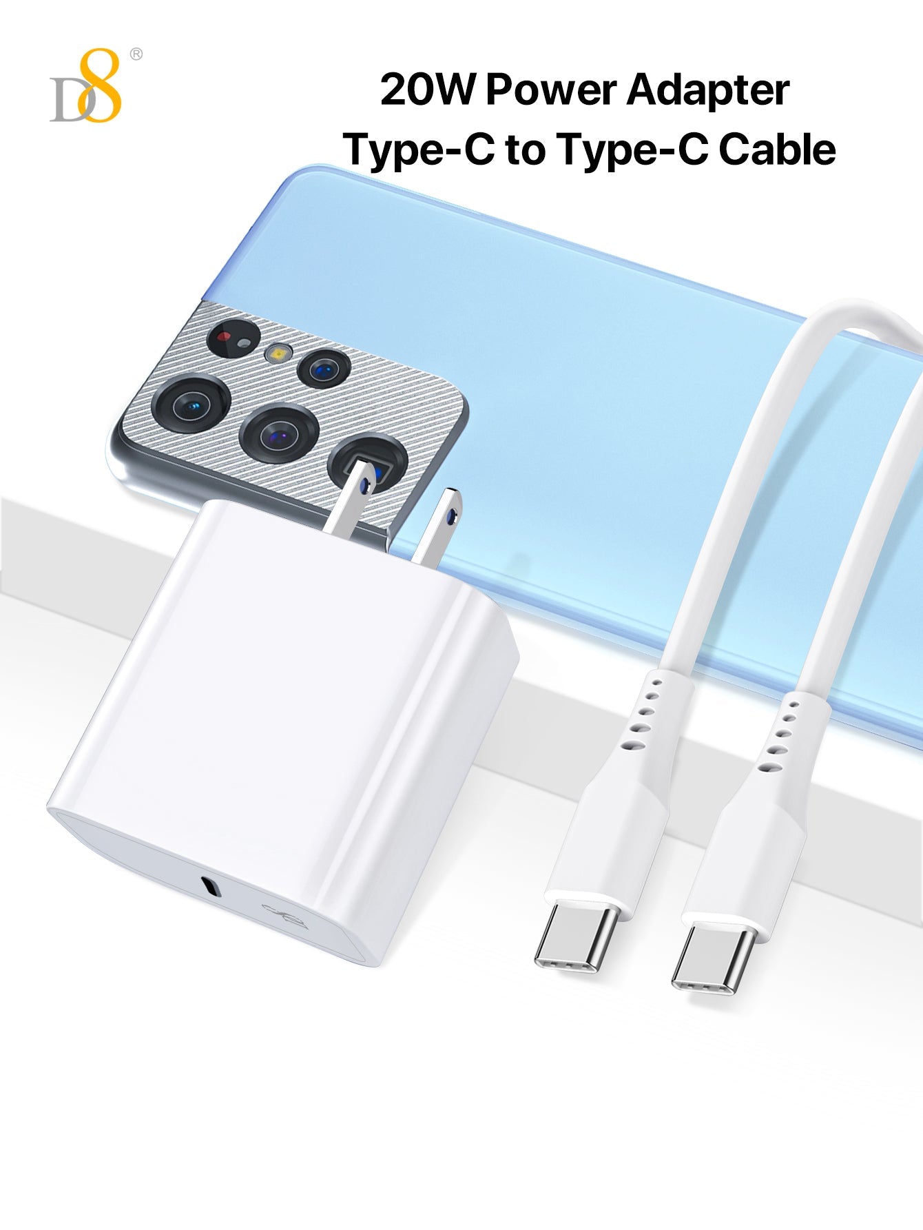 D8 PD20W USB C Fast Charger, PD Power Wall Charger,USB C to USB C Cable , iPhone15 Charger Fast Charging,3.3ft Long USB-C to USBC Power Cord Compatible with iPhone16/16pro/ 15/15 Pro/15 Plus/15 Pro Max, iPad Pro/Air/Mini MacBook, Galaxy S23+/S22 S21 S20