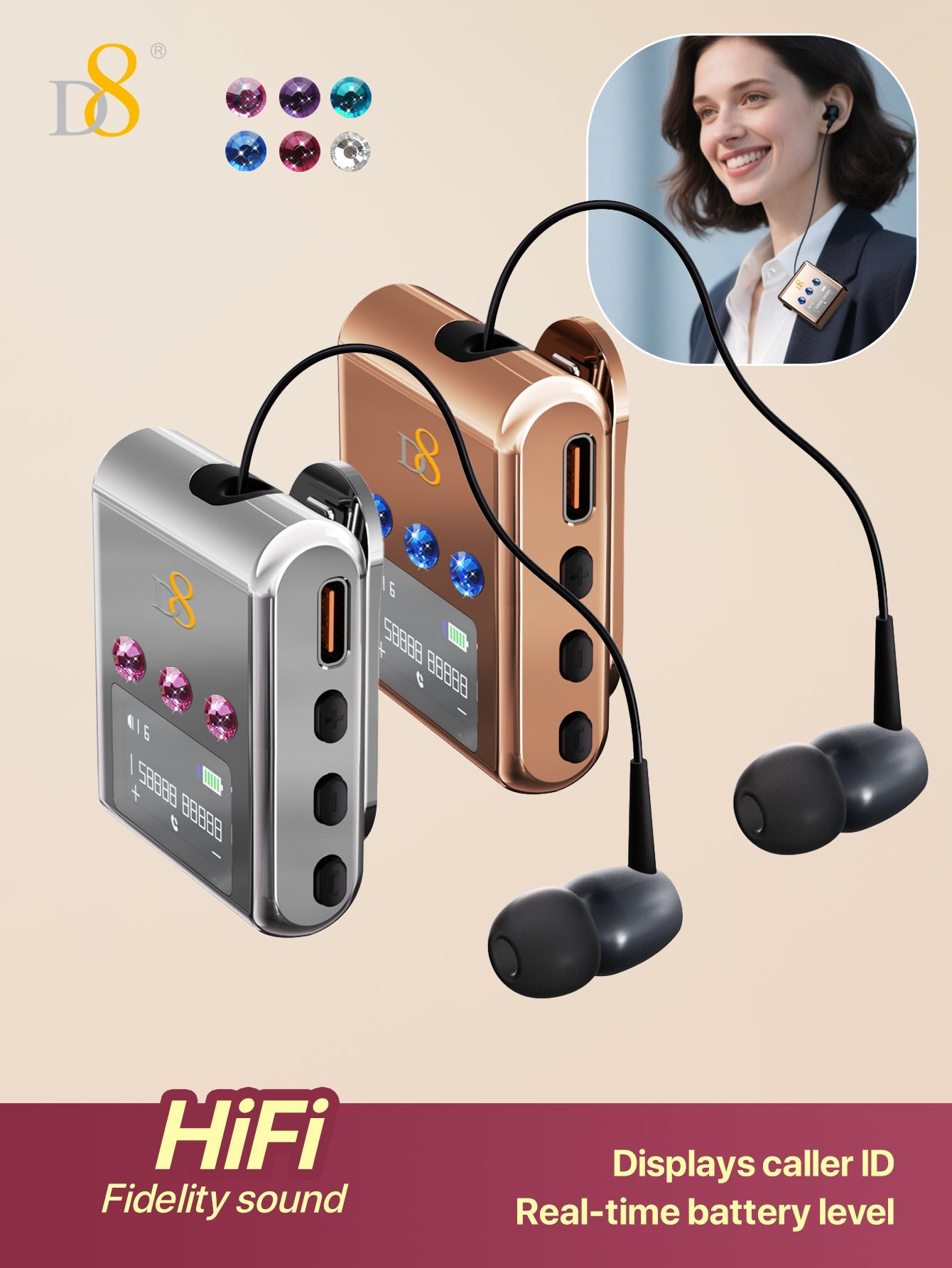 D8 Retractable Wireless Headset ,LED Display Over-Ear Buds,Headphone Stereo Earphone Noise Cancelling Mic Clip on Earpiece Comfortable HandsFree Headset 20Hrs Talking Time Sports Business Trucker Driver Earbud