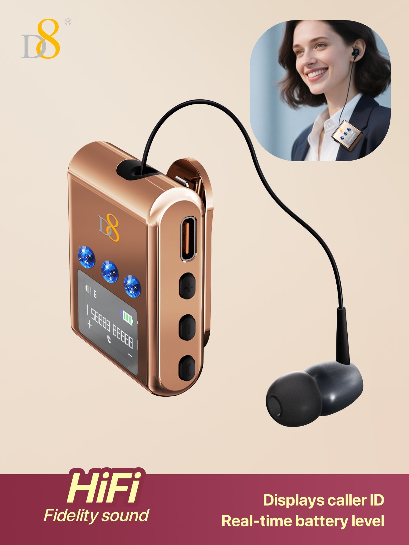 D8 Retractable Wireless Headset ,LED Display Over-Ear Buds,Headphone Stereo Earphone Noise Cancelling Mic Clip on Earpiece Comfortable HandsFree Headset 20Hrs Talking Time Sports Business Trucker Driver Earbud
