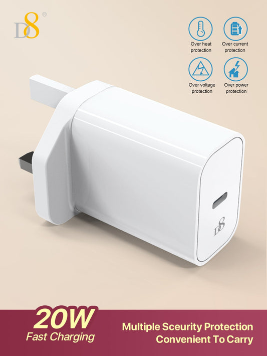 D8 20W USB-C Charger, PD 3.0 Fast Charging for iPhone/iPad (White)
