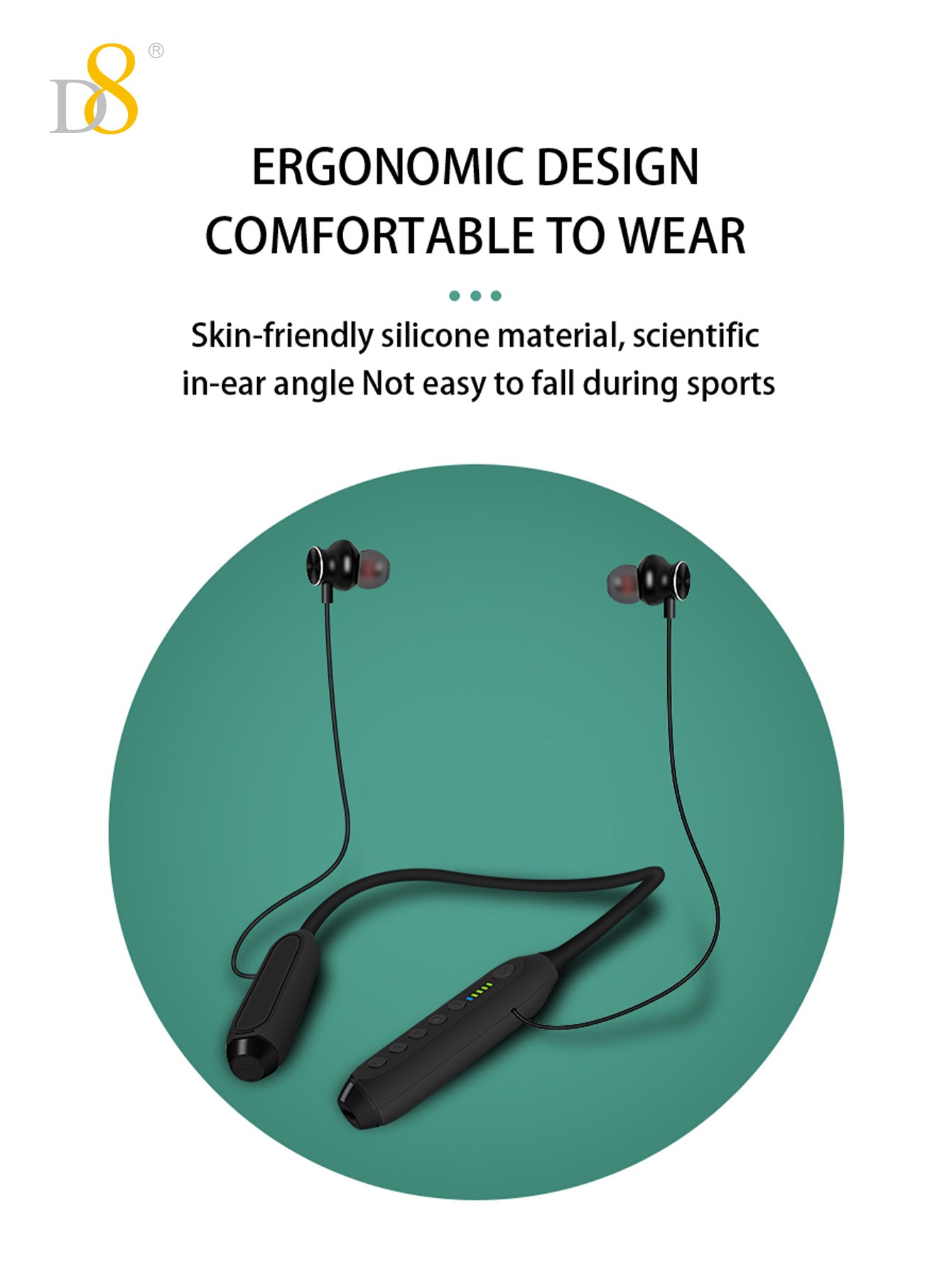 D8 Around The Neck Headphones ,100 Hours Extra Long Playback with Microphone Headset, Balanced Armature Drivers Stereo in Ear Wireless Headphones, Waterproof Workout Magnetic Neckband Earphone D8 Wireless Headphones Around Neck with Mic Long Battery Life