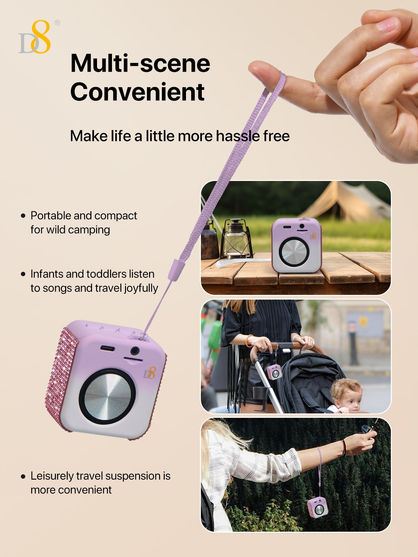 D8 Portable Bluetooth Speaker with , 10-Hour Playtime, Wireless Stereo Pairing, 5W Stereo Sound, Enhanced Bass, Built in Mic for Sports,Bluetooth 5, Electronics for Home, Outdoors, Travel or Home,Outdoors,Hiking, Camping,Birthday Gift