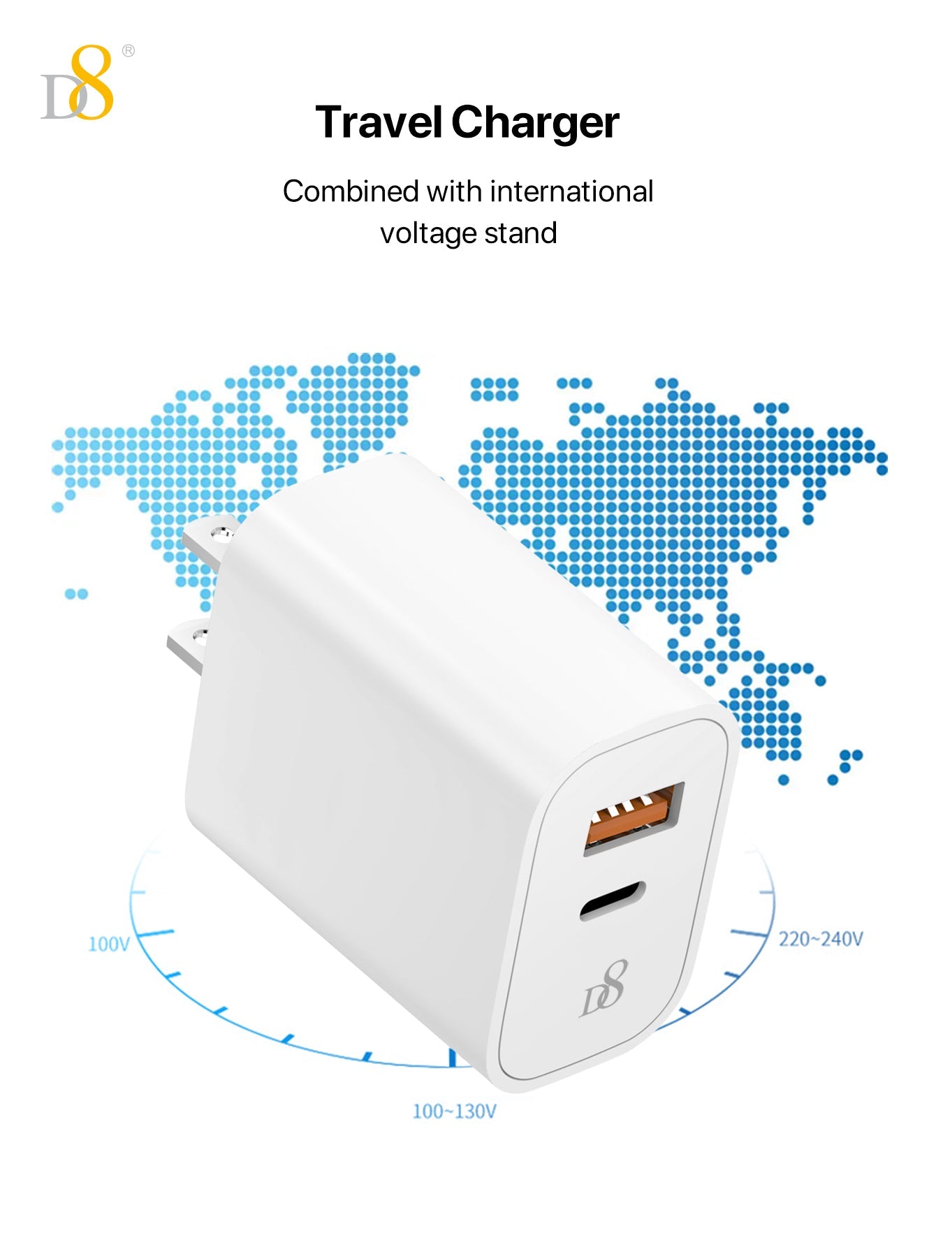 D8 TPE Type-C to Lghtning mfi Cable and 20W dual port fast charging wall charger set