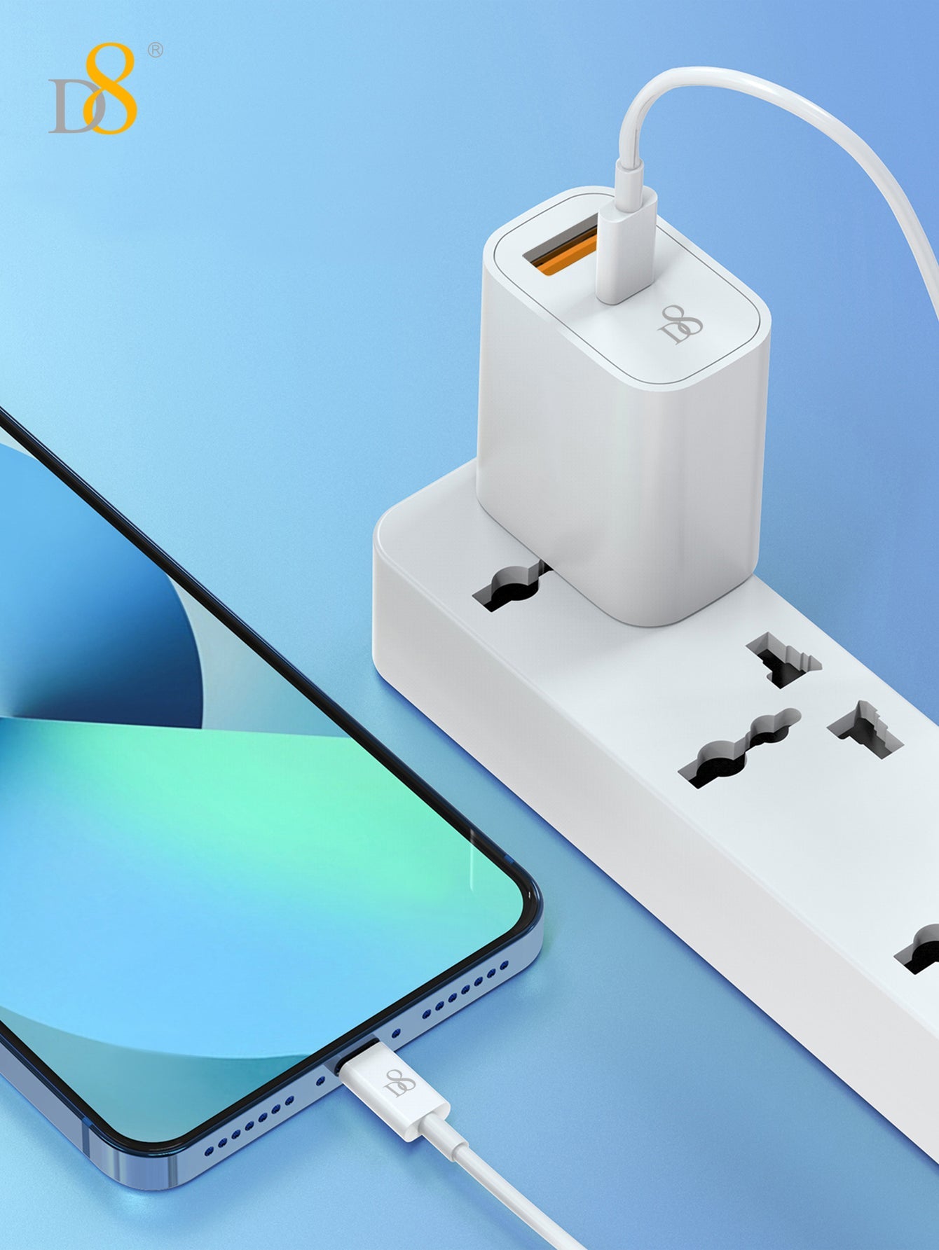 D8 TPE Type-C to Lghtning mfi Cable and 20W dual port fast charging wall charger set