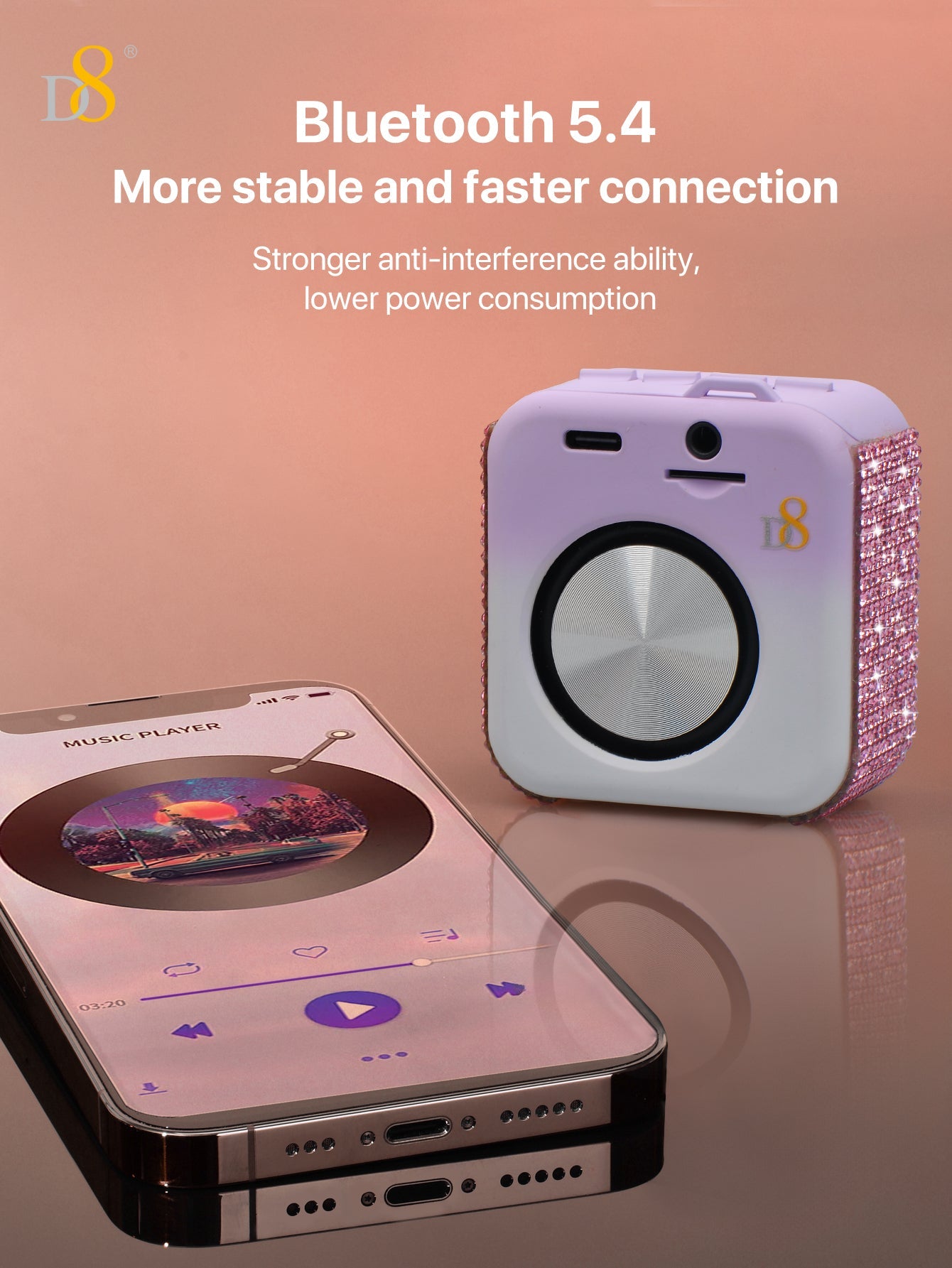D8 Portable Bluetooth Speaker with , 10-Hour Playtime, Wireless Stereo Pairing, 5W Stereo Sound, Enhanced Bass, Built in Mic for Sports,Bluetooth 5, Electronics for Home, Outdoors, Travel or Home,Outdoors,Hiking, Camping,Birthday Gift