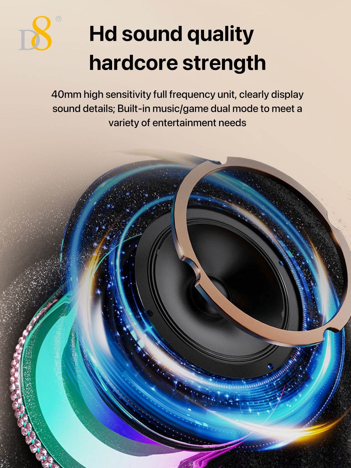 D8 Wireless Induction Magnetic Bluetooth Speaker, Portable Mini Bluetooth Loudspeaker with Bass Diaphragm, 5W Internal-Magnet, 10H Playtime, RGB Light, Including Magnetic Ring and Lanyard, Silicone folding air cabinInnovative folding airbag structure