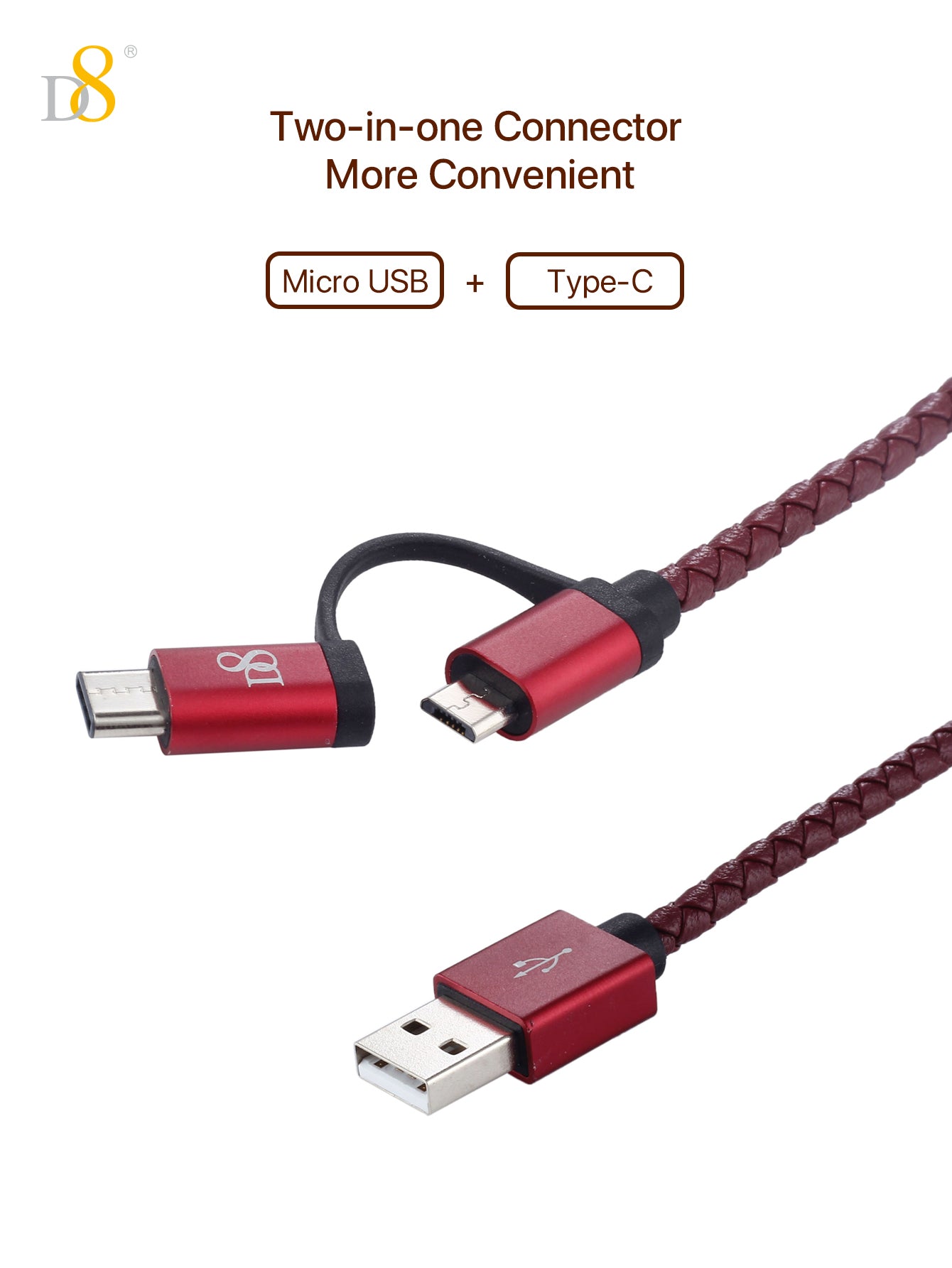 D8 2in1 Micro & USB-C PU Leather Cable Top Charging Solution