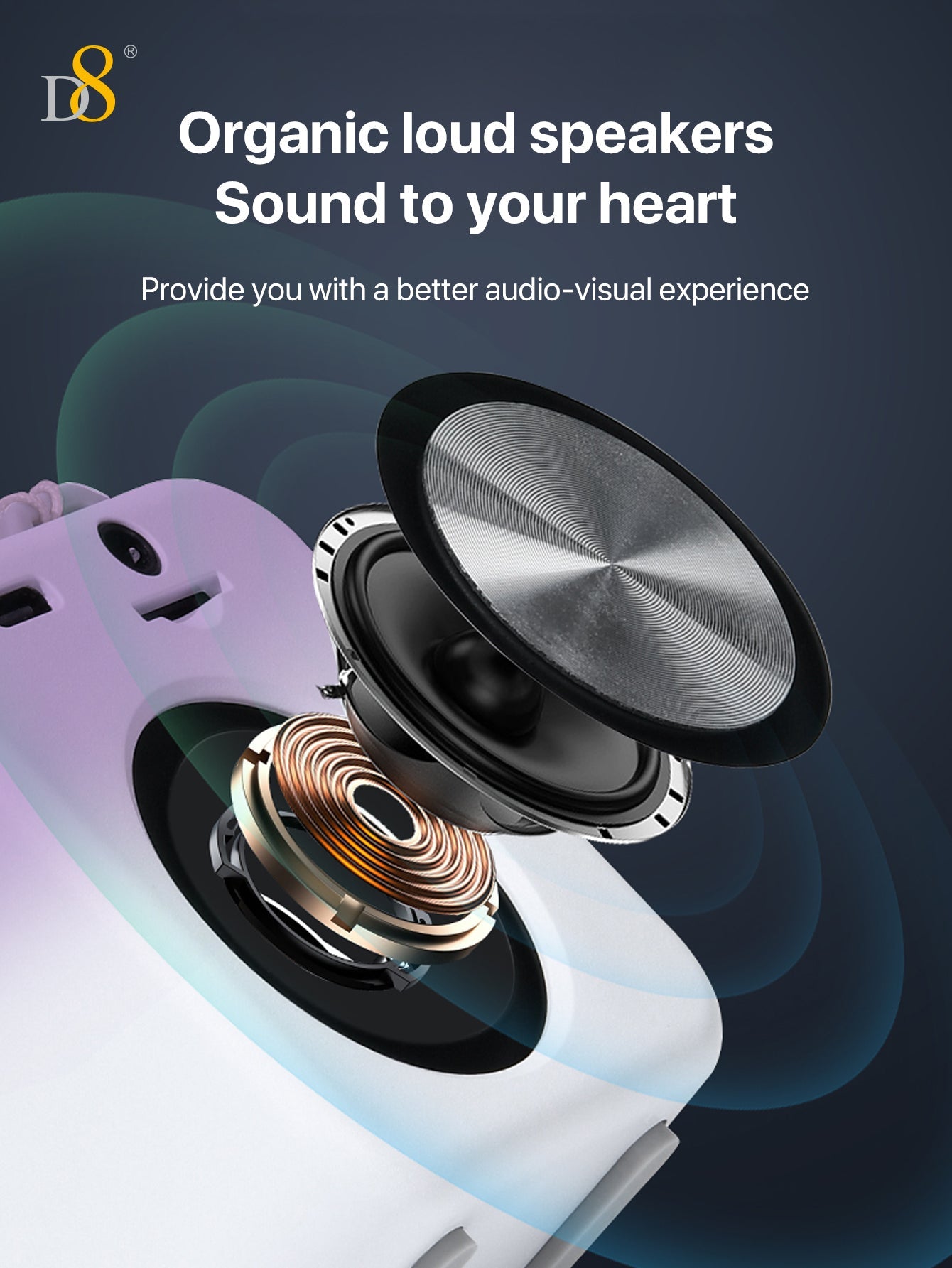 D8 Portable Bluetooth Speaker with , 10-Hour Playtime, Wireless Stereo Pairing, 5W Stereo Sound, Enhanced Bass, Built in Mic for Sports,Bluetooth 5, Electronics for Home, Outdoors, Travel or Home,Outdoors,Hiking, Camping,Birthday Gift