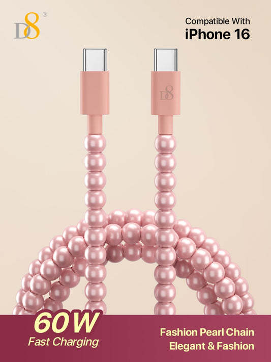 D8 USB-C to USB-C Cable, 3.3FT, 60W Fast Charge, Beaded Braided, for iPhone/iPad