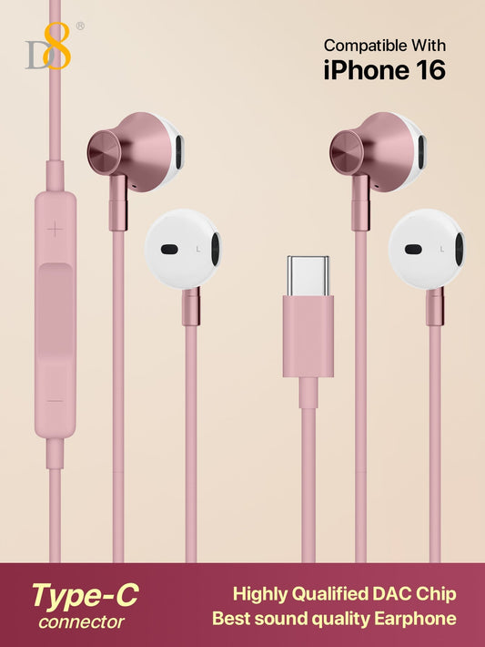 D8 USB-C Earbuds 2-Pack, Mic & Volume Control for iPhone/Galaxy/iPad