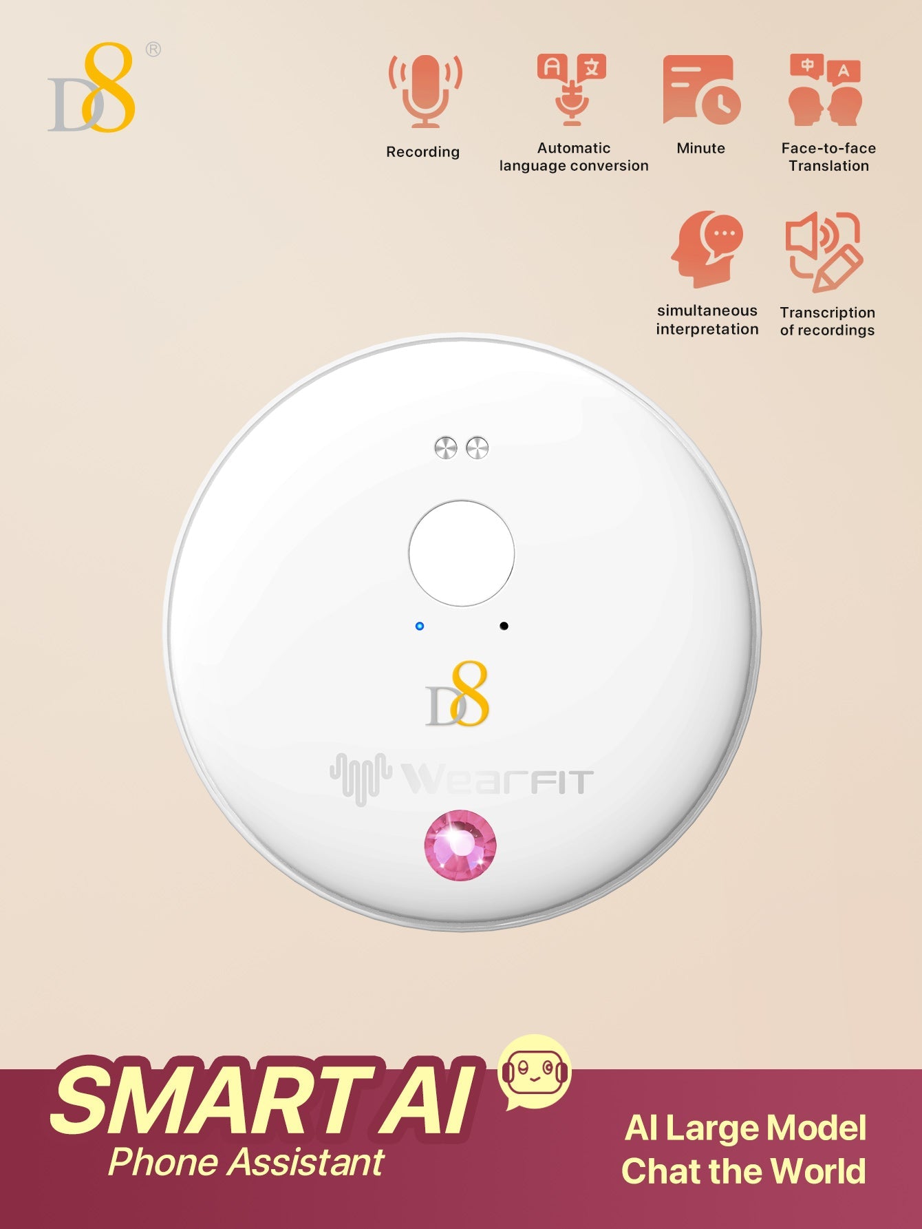 D8 AI Translator Recorder,Al Large Model |Conference Artifact | chat the World| Automatically recognize filled text Language Translator Device with APP Control, 50+ Languages Chat aroundtheworld and communicate worry-free ,NO FEE for Translate & Audio Tr