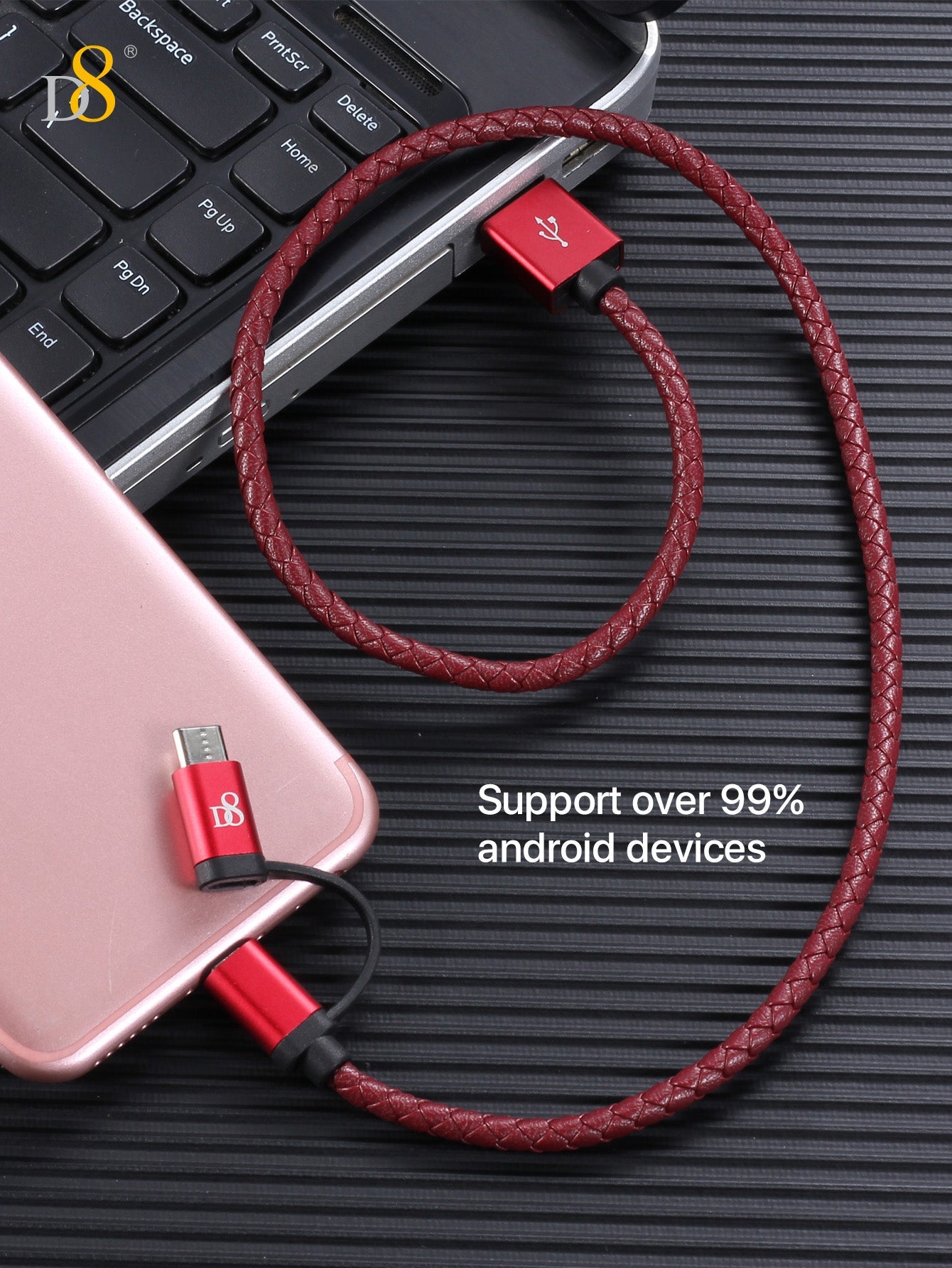 D8 2in1 Micro & USB-C PU Leather Cable Top Charging Solution