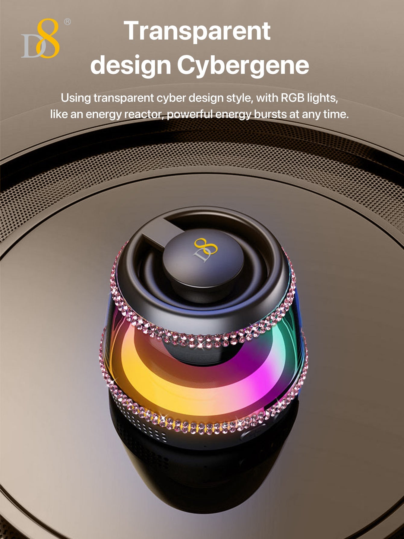 D8 Wireless Induction Magnetic Bluetooth Speaker, Portable Mini Bluetooth Loudspeaker with Bass Diaphragm, 5W Internal-Magnet, 10H Playtime, RGB Light, Including Magnetic Ring and Lanyard, Silicone folding air cabinInnovative folding airbag structure