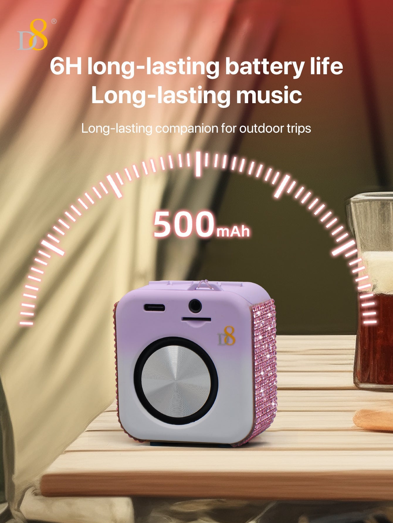 D8 Portable Bluetooth Speaker with , 10-Hour Playtime, Wireless Stereo Pairing, 5W Stereo Sound, Enhanced Bass, Built in Mic for Sports,Bluetooth 5, Electronics for Home, Outdoors, Travel or Home,Outdoors,Hiking, Camping,Birthday Gift