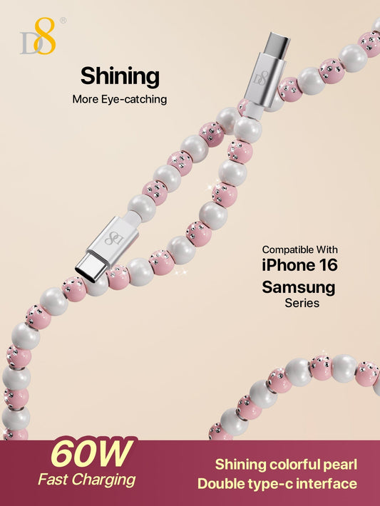 D8 USB C to Type C Cable – 3.3ft PD 60W Fast Charging, Beaded Braided Cord, Compatible with iPhone 15, iPad Pro, Galaxy S22