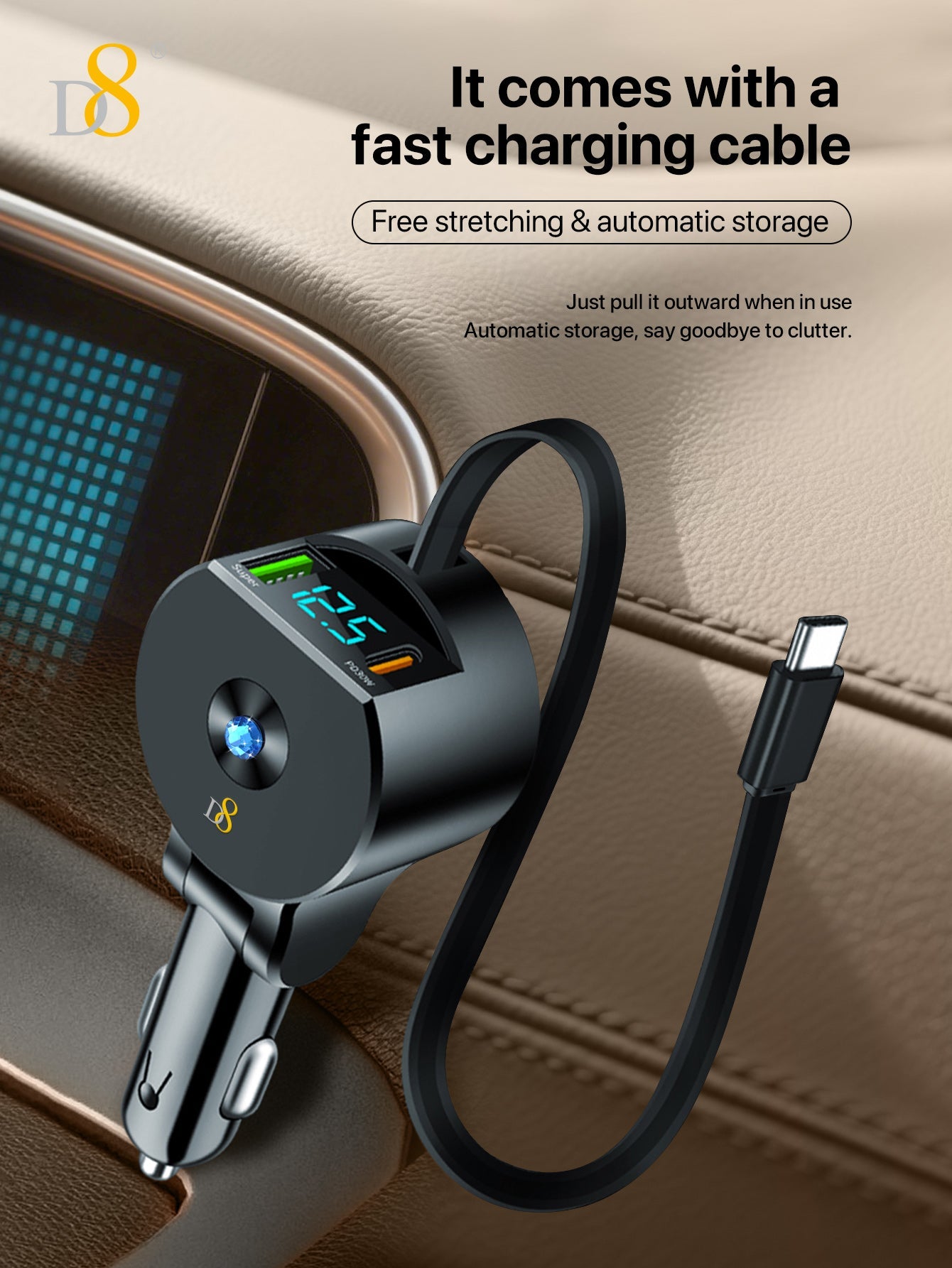 D8 New folding and retractable cable PD+QC3.0 car charging fast charging USB-C PD:30W, Gifts for Men Women Car Accessories, 3in 1 Travel Essentials Multi Charging, for iPhone 16/15/14/13 iPad MacBook S amsung S24/S23+ Multiple Chargers for All Devices