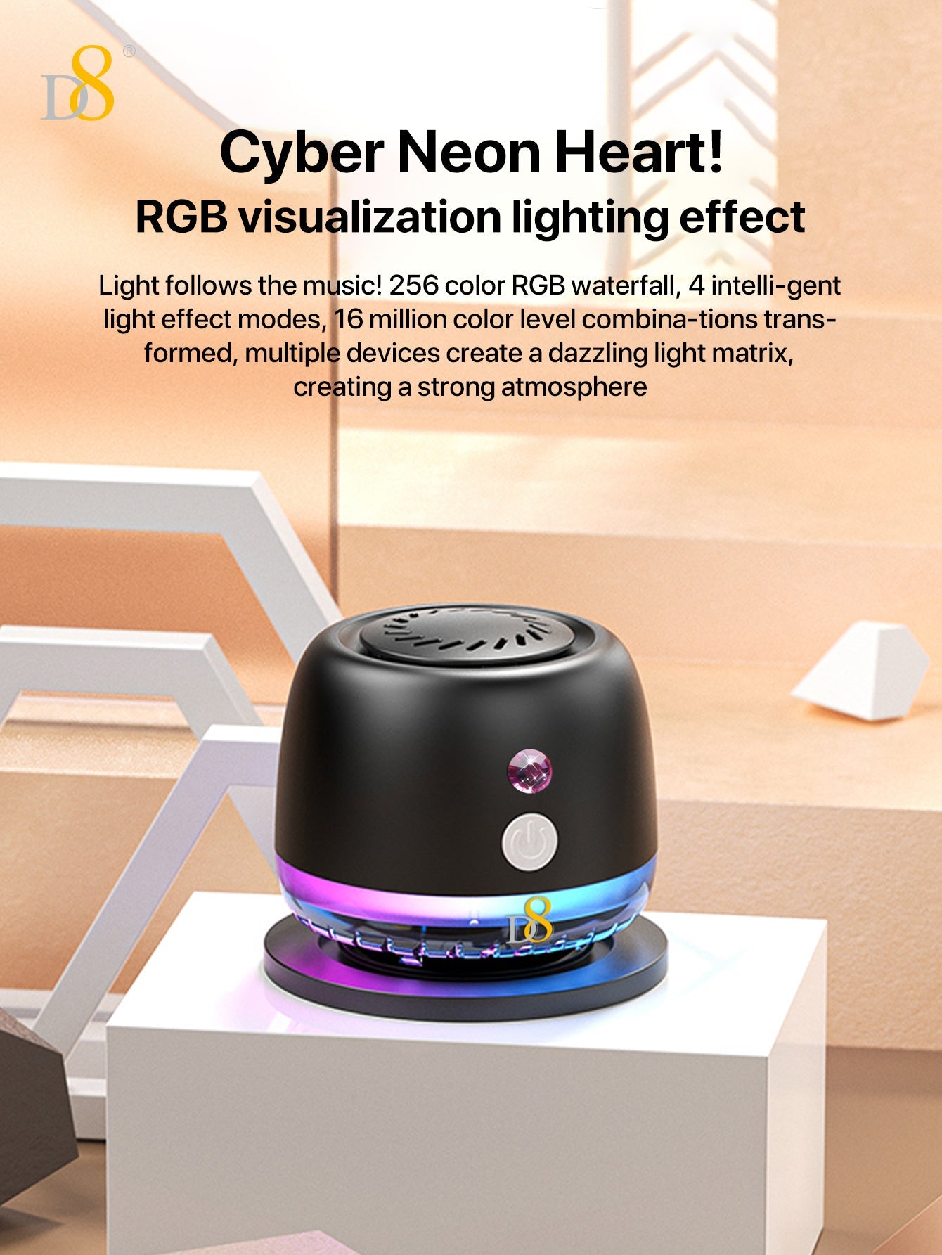 D8 Wireless Induction Magnetic Bluetooth Speaker, Portable Mini Bluetooth Loudspeaker with Bass Diaphragm, 5W Internal-Magnet, 10H Playtime, RGB Light, Including Magnetic Ring and Lanyard, Silicone folding air cabinInnovative folding airbag structure