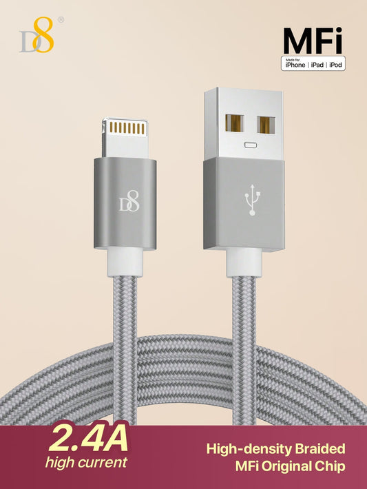 D8 3.3ft Premium Nylon USB-A to Lightning Cable, MFi Certified iPhone Charger