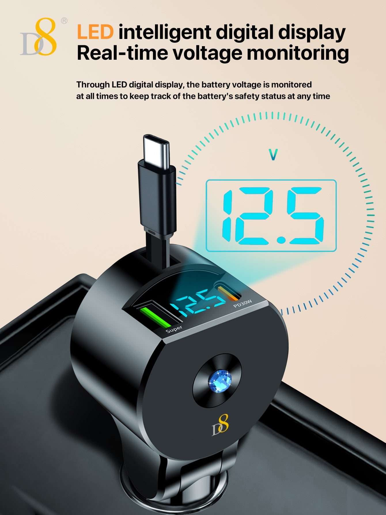 D8 New folding and retractable cable PD+QC3.0 car charging fast charging USB-C PD:30W, Gifts for Men Women Car Accessories, 3in 1 Travel Essentials Multi Charging, for iPhone 16/15/14/13 iPad MacBook S amsung S24/S23+ Multiple Chargers for All Devices
