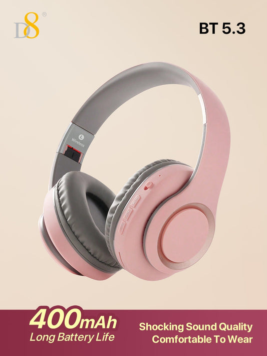 D8 Over-Ear Headphones, Wireless/Wired, Foldable, Mic & Deep Bass, 15H Playtime