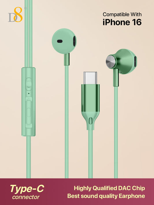 D8 USB-C In-Ear Headphones, Mic & Volume Control for iPhone/Galaxy/iPad