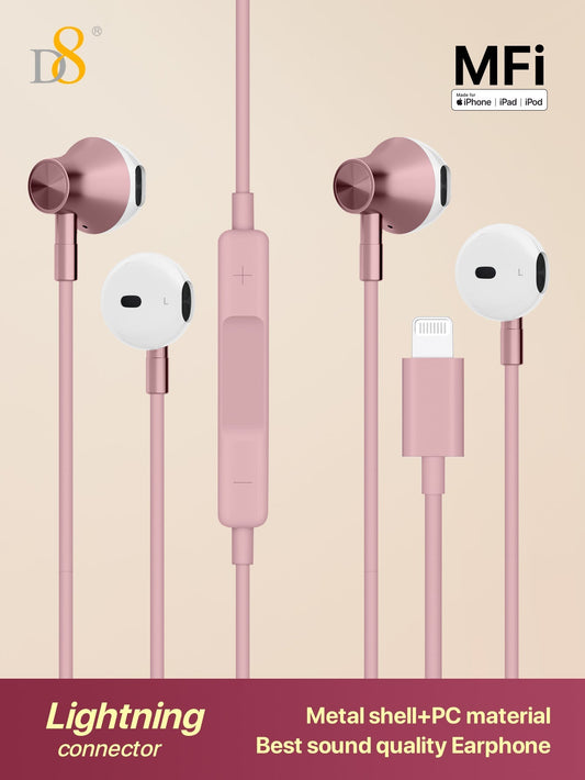 D8 Wired Lightning Earphones, Noise-Isolating with Mic for iPhone 14/13/12