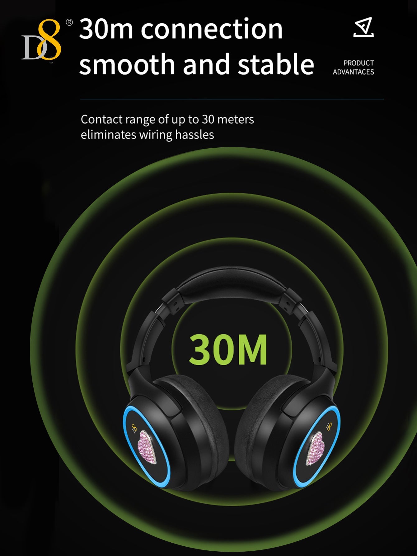 D8 Wireless Headphones Over-Ear, with Microphone, 3.5MM Wired Stereo Headset Micro SD/TF, PC,Soft Earmuffs &Light Weight for Prolonged Wearing,Deep Bass for Home Office Cellphone PC Ect. Holiday Gift Valentine's Day Gift Christmas Gifts,Must-Haves