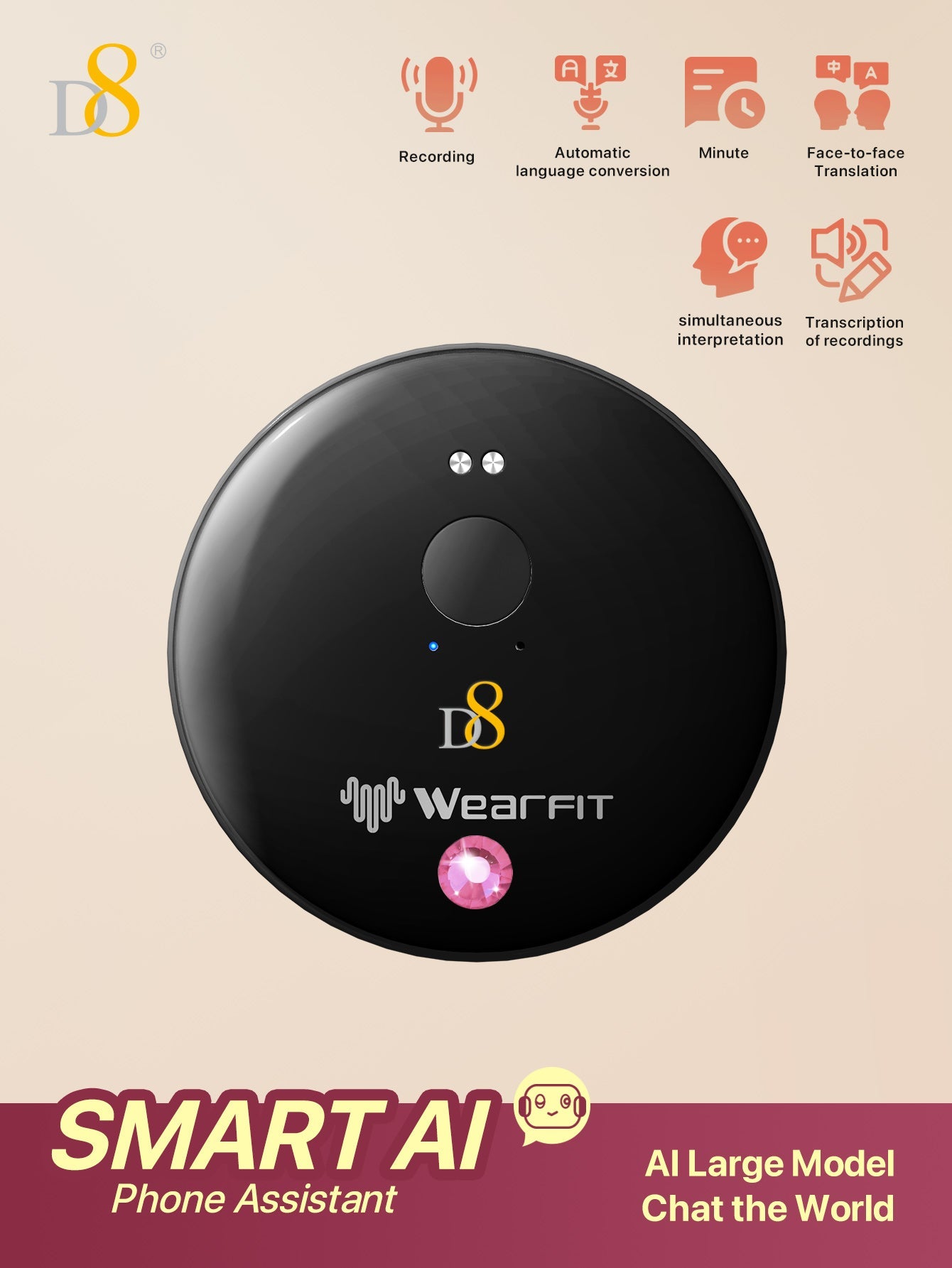 D8 AI Translator Recorder,Al Large Model |Conference Artifact | chat the World| Automatically recognize filled text Language Translator Device with APP Control, 50+ Languages Chat aroundtheworld and communicate worry-free ,NO FEE for Translate & Audio Tr