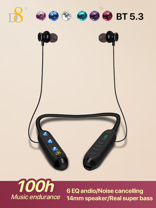 D8 Around The Neck Headphones ,100 Hours Extra Long Playback with Microphone Headset, Balanced Armature Drivers Stereo in Ear Wireless Headphones, Waterproof Workout Magnetic Neckband Earphone D8 Wireless Headphones Around Neck with Mic  Long Battery Life
