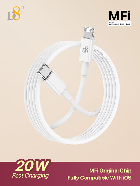 D8 USB-C to Lightning Cable, MFi Certified, PD Fast Charging (1M/3.3FT)