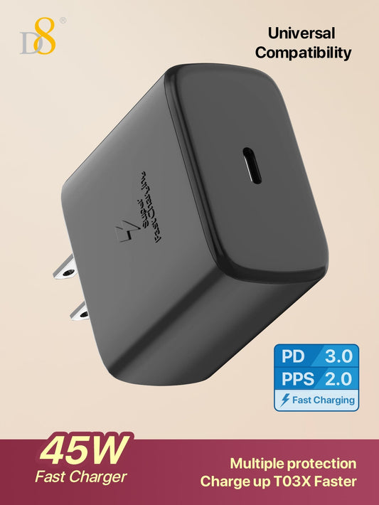 D8 45W USB-C Super Fast Charger, Wall Block for Galaxy/iPhone/Pixel/Tab