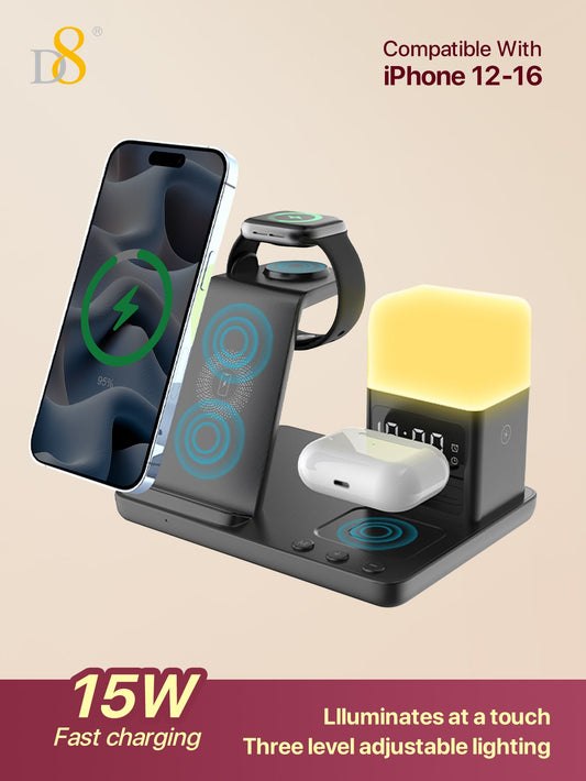 D8 3-in-1 Wireless Charger with LED Night Light for iPhone/Apple Watch