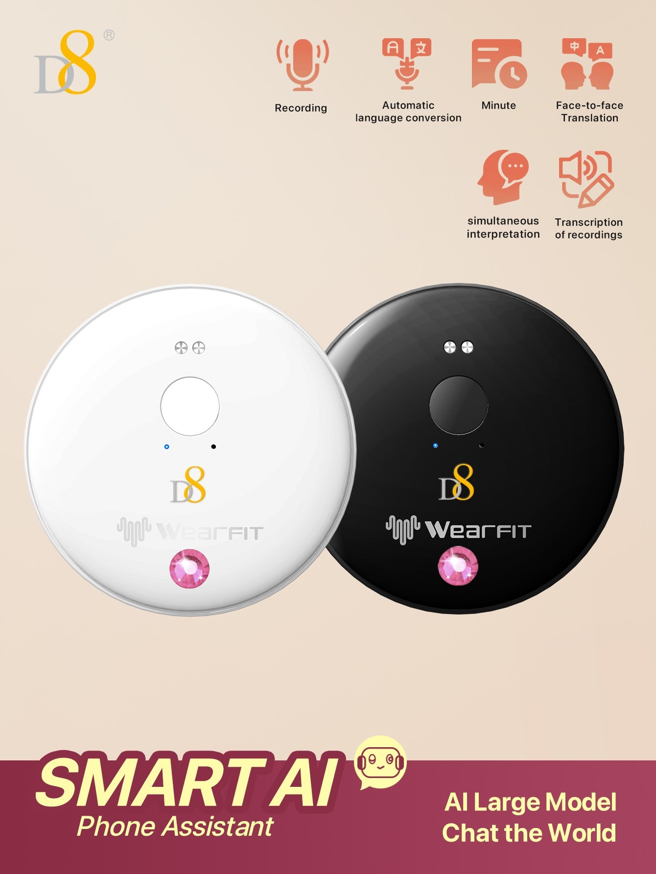 D8 AI Translator Recorder,Al Large Model |Conference Artifact | chat the World| Automatically recognize filled text Language Translator Device with APP Control, 50+ Languages Chat aroundtheworld and communicate worry-free ,NO FEE for Translate & Audio Tr