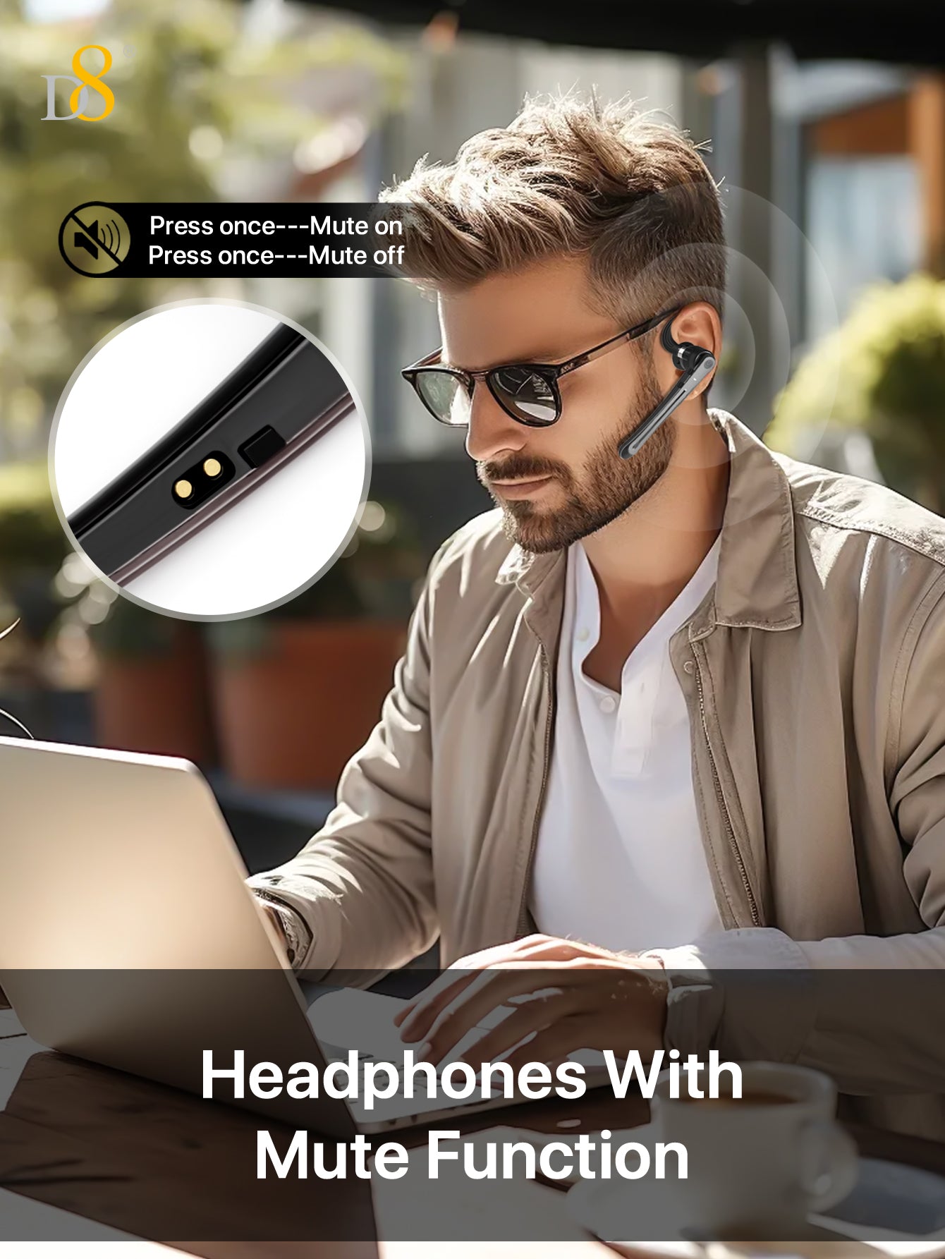 D8 Wireless Earbuds Headphones ,Massive Charge Reserve Battery Base ,300H Long standby,In charging compartment,talk time on full charge:80HOURS,Single headset fully charged,talking time in the state:6-8HOURS, with LED Display Over-Ear Buds with Earhooks