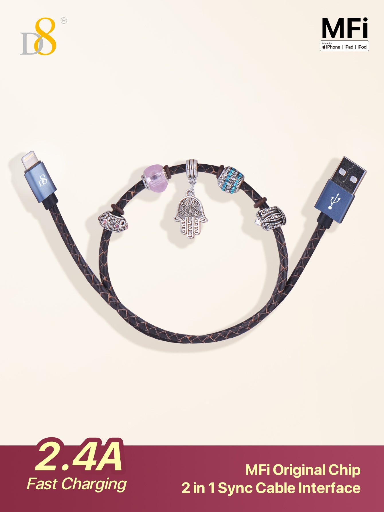 Phoenix Genuine Leather USB to Lightning MFi Cable - Dynamic8