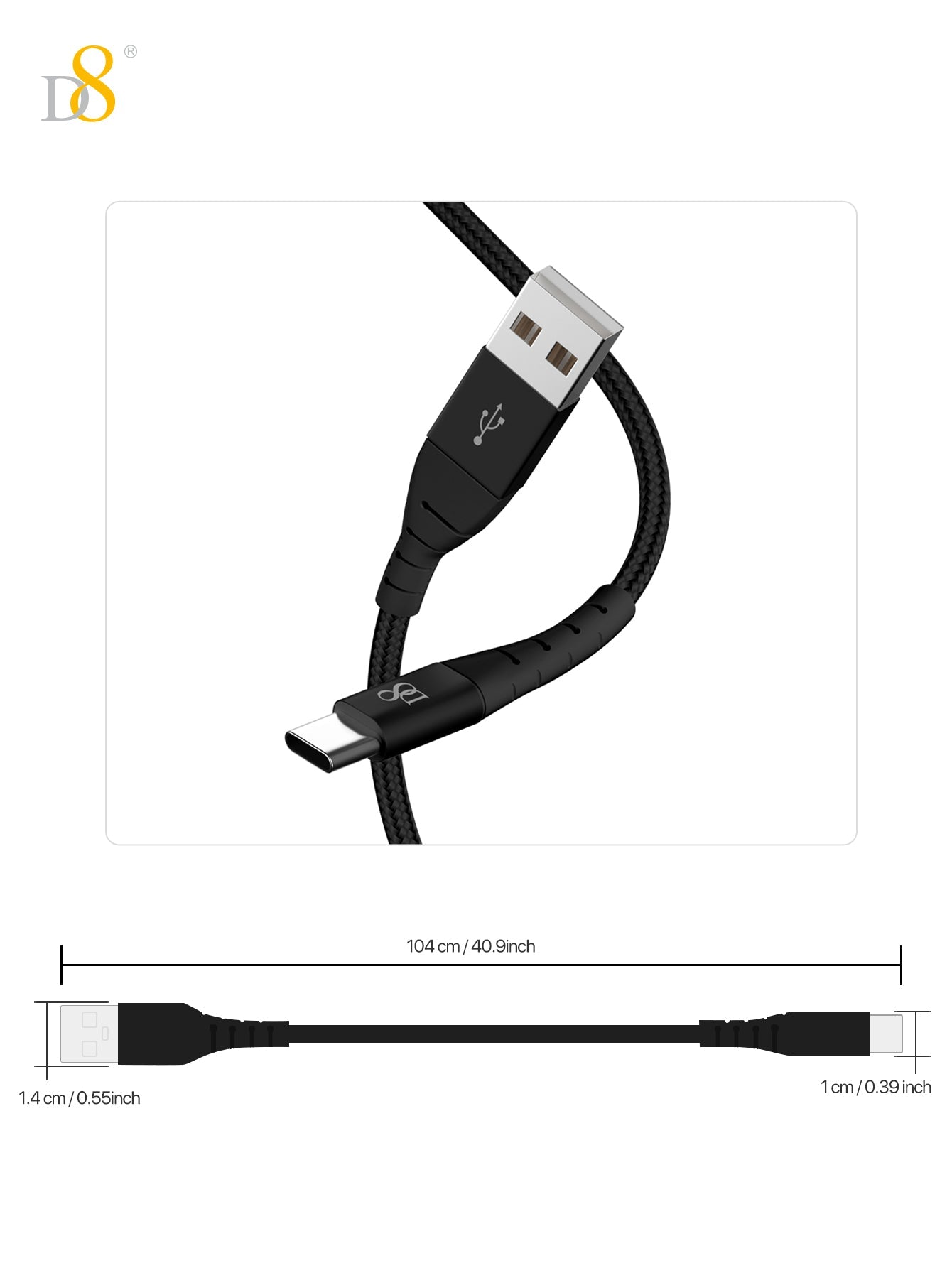 Nylon Braided Type-C to USB Cable | Dynamic8