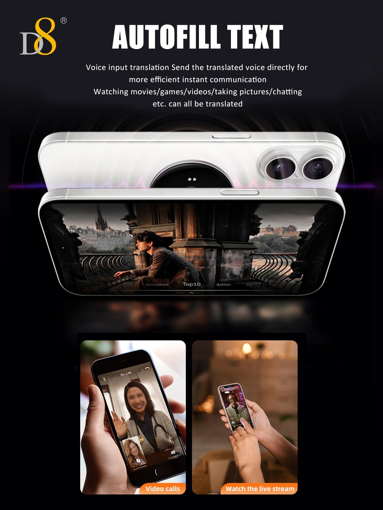D8 AI Translator Recorder,Al Large Model |Conference Artifact | chat the World| Automatically recognize filled text Language Translator Device with APP Control, 50+ Languages Chat aroundtheworld and communicate worry-free ,NO FEE for Translate & Audio Tr