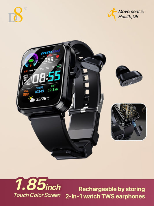 D8 2-in-1 Smartwatch with Earbuds, Fitness Tracker, 100+ Sports Modes, iOS/Android