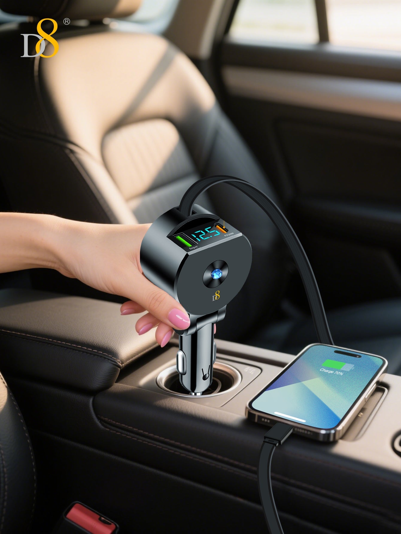 D8 New folding and retractable cable PD+QC3.0 car charging fast charging USB-C PD:30W, Gifts for Men Women Car Accessories, 3in 1 Travel Essentials Multi Charging, for iPhone 16/15/14/13 iPad MacBook S amsung S24/S23+ Multiple Chargers for All Devices