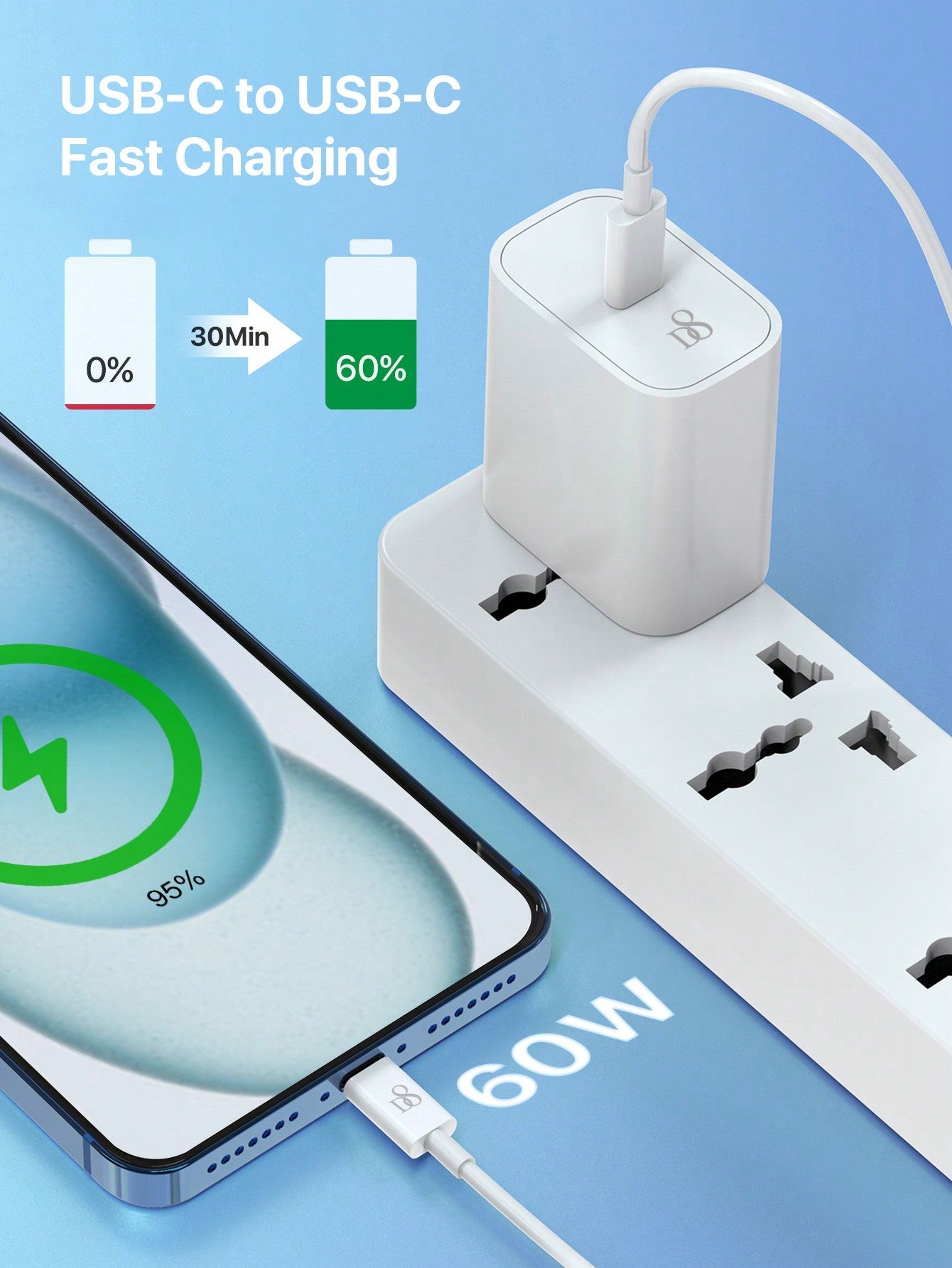 D8 20W USB C Fast Charger with PD, USB C to C Cable, 3ft Power Cord for iPhone 16 Pro, iPad Pro, iPhone 15